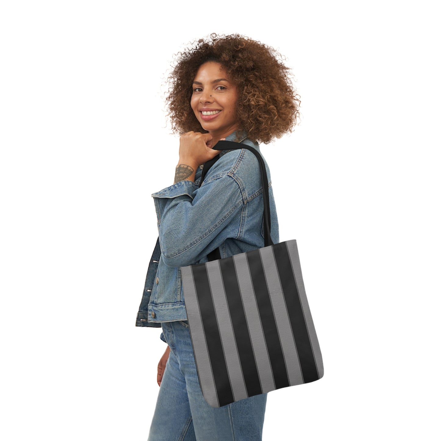 Black And Grey Goth Stripes Pattern Shoulder Tote Bag