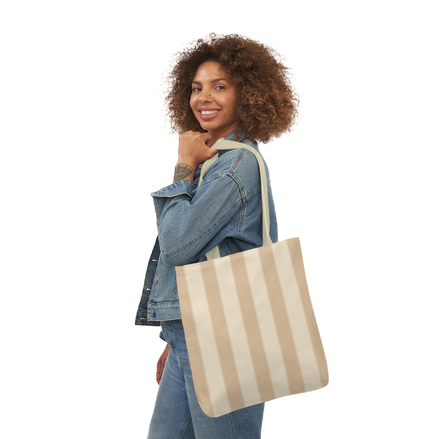 Latte And Almond Brown Stripes Pattern Shoulder Tote Bag