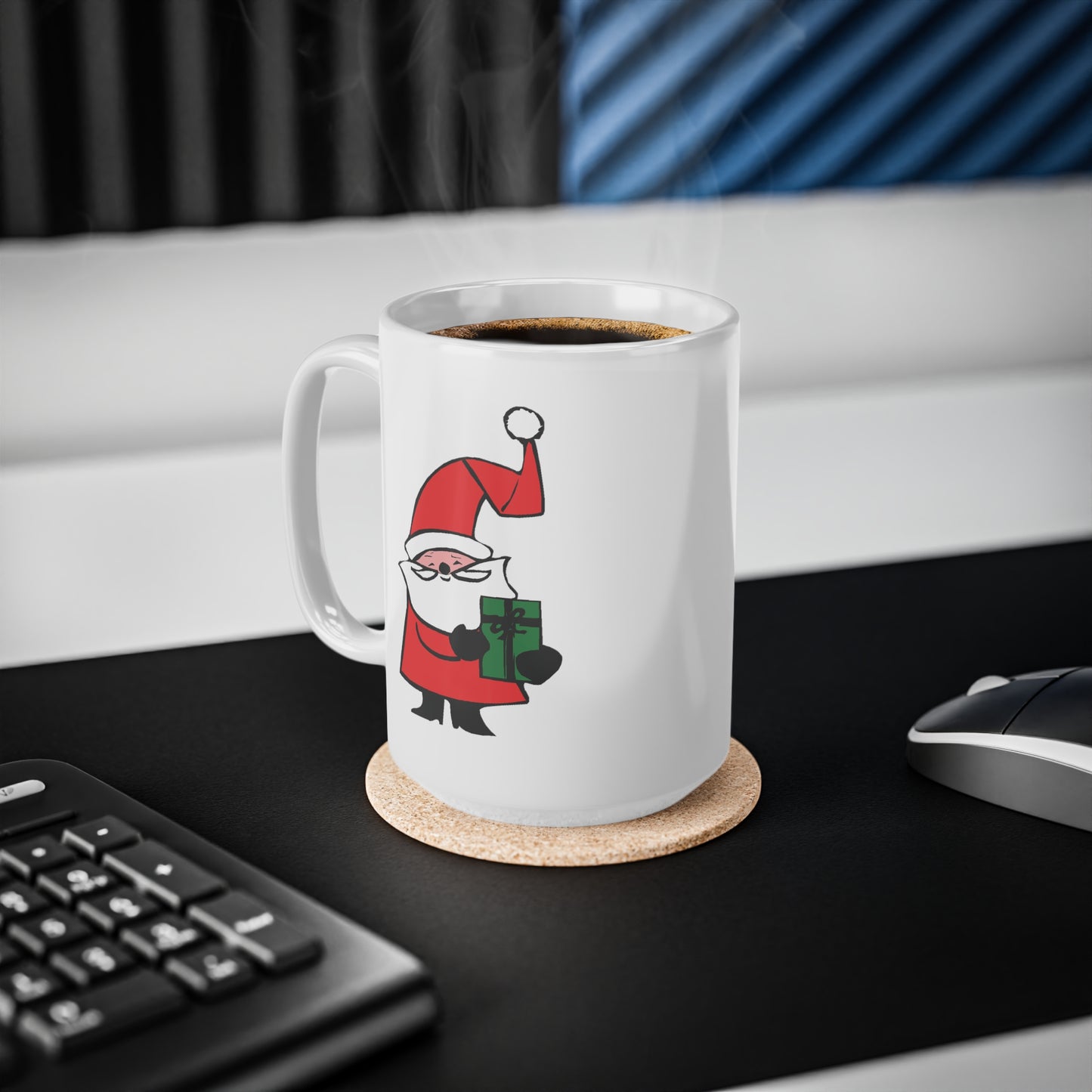 Curly Hat Santa With Gift Coffee Mug