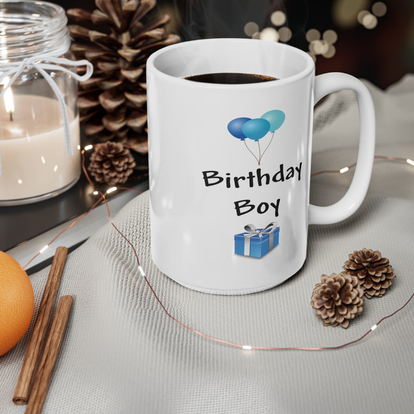 Birthday Boy Blue Balloons And Present Coffee Mug