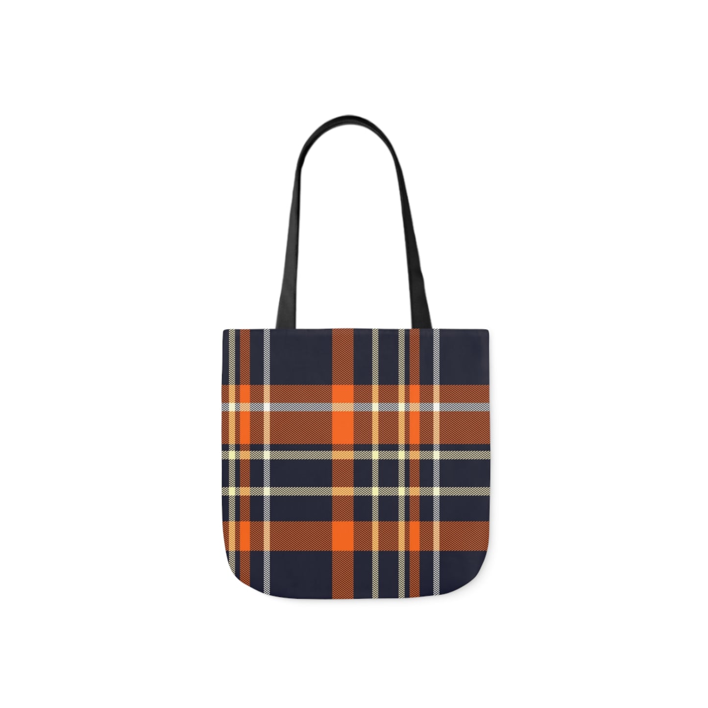 Navy Blue And Orange Tartan Pattern Shoulder Tote Bag