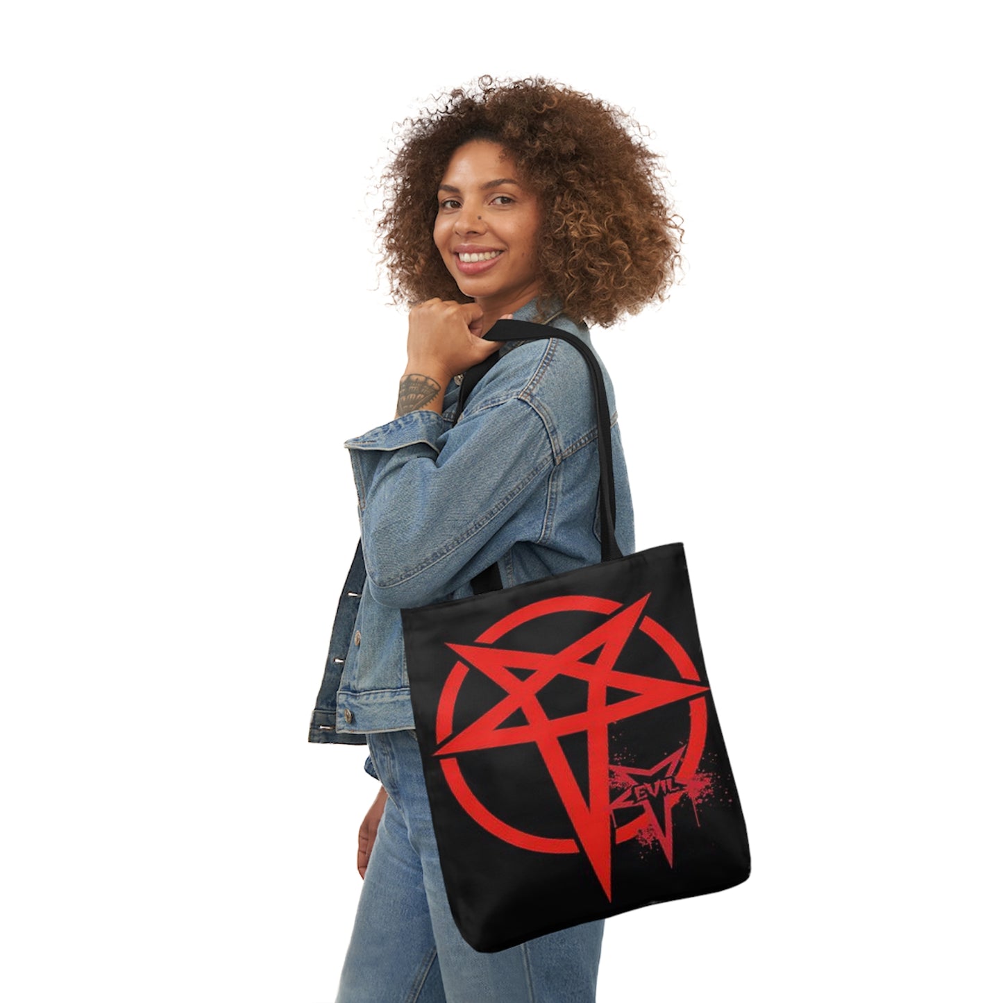 Red Evil Inverted Pentagram Shoulder Tote Bag