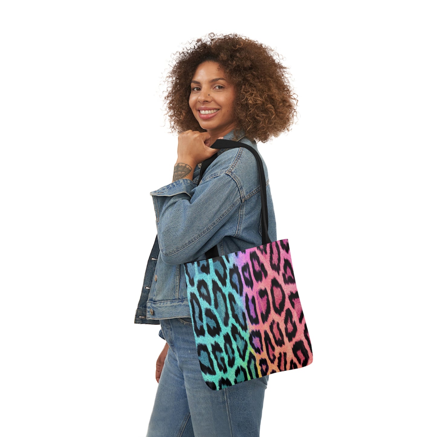 Rainbow Leopard Print Pattern Shoulder Tote Bag