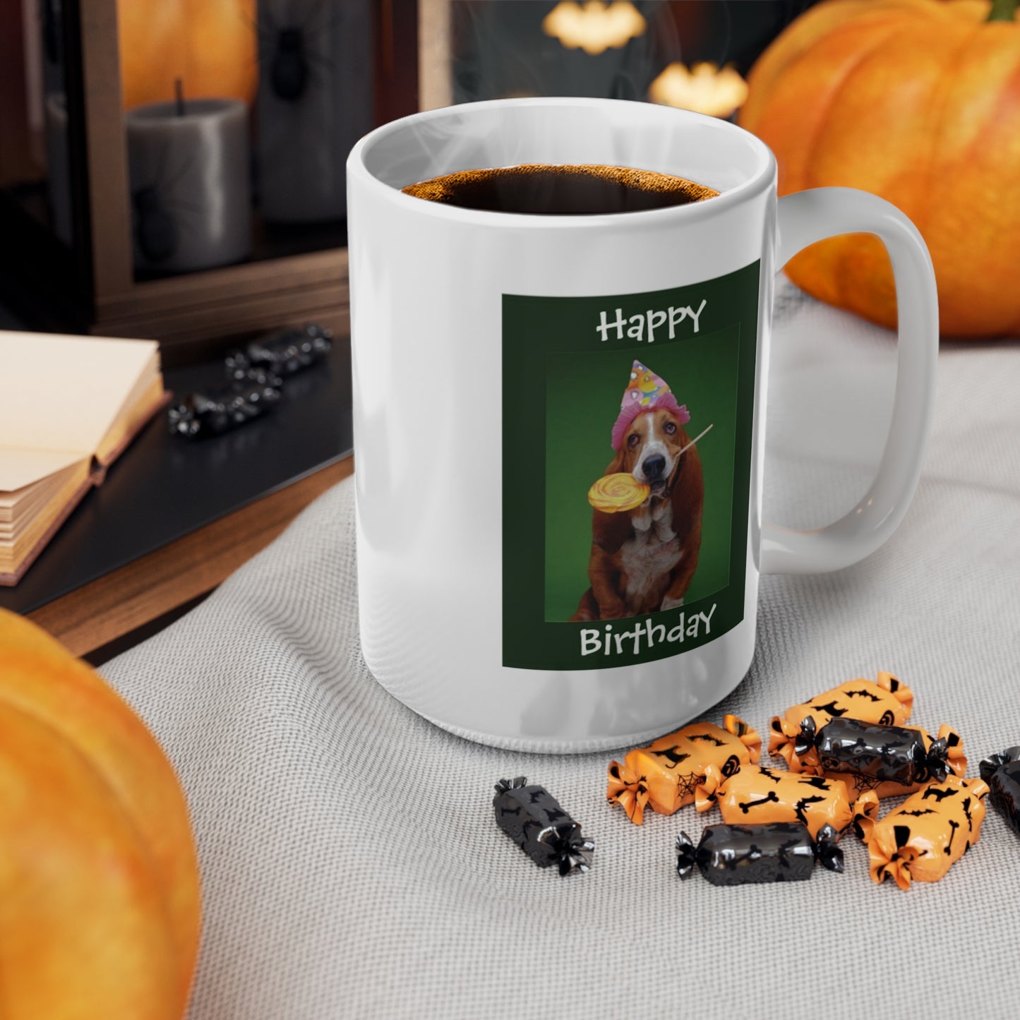 Happy Birthday Basset Hound Dog And Lollipop Coffee Mug