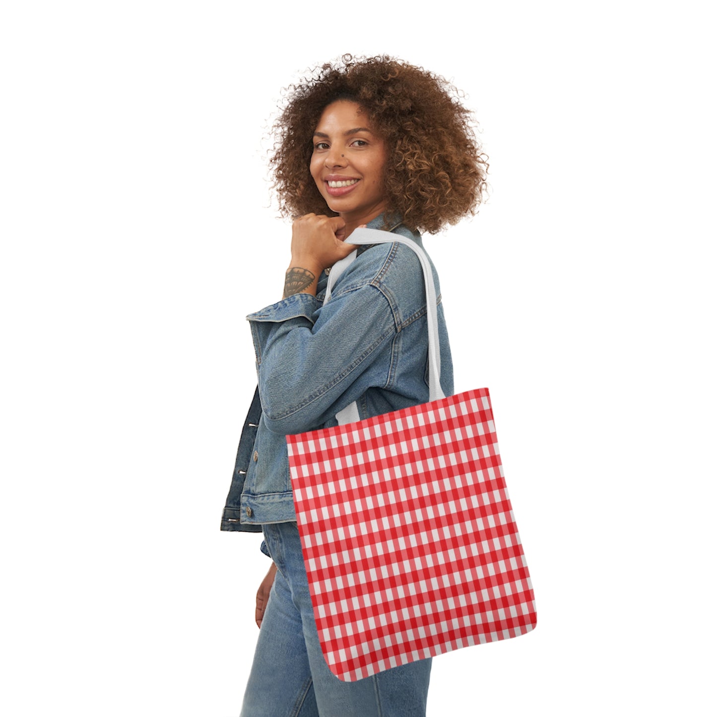 Red Check Pattern Shoulder Tote Bag