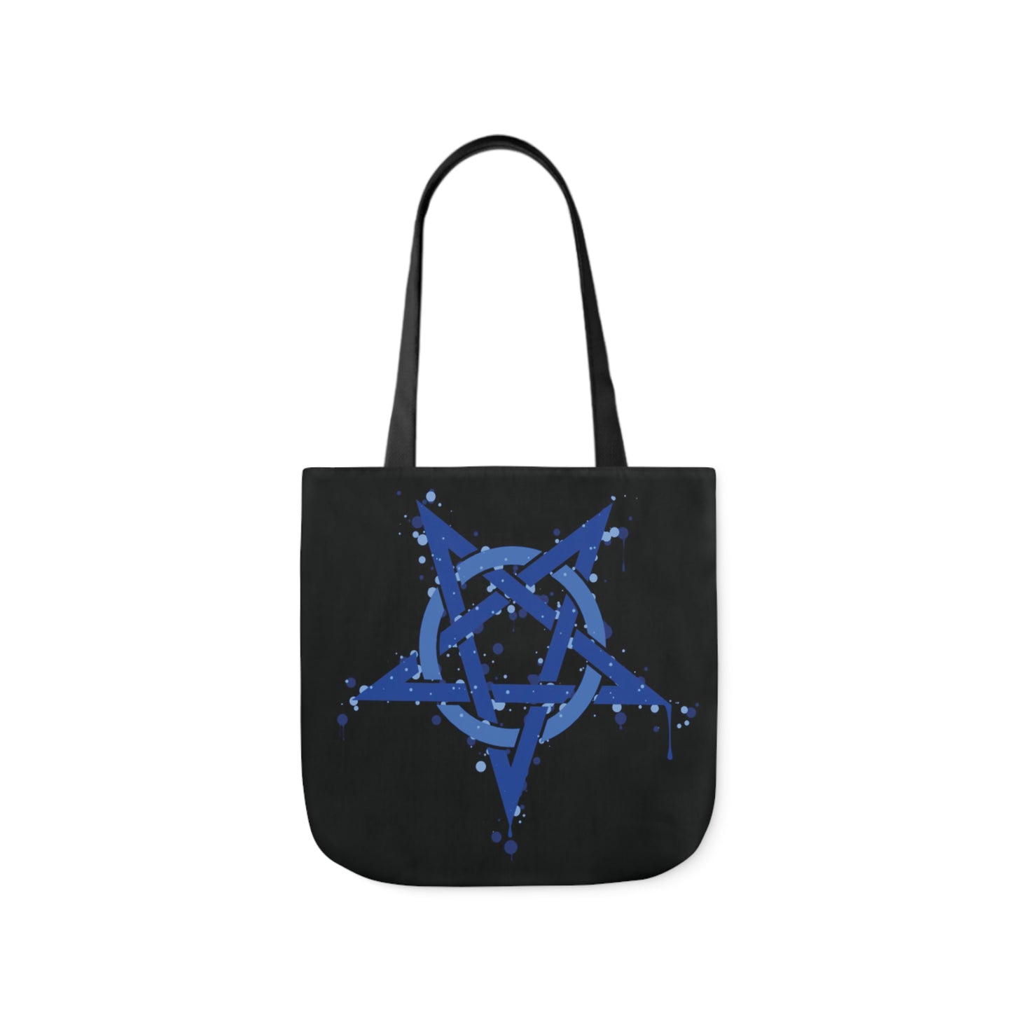 Blue Inverted Spotted Pentagram Shoulder Tote Bag