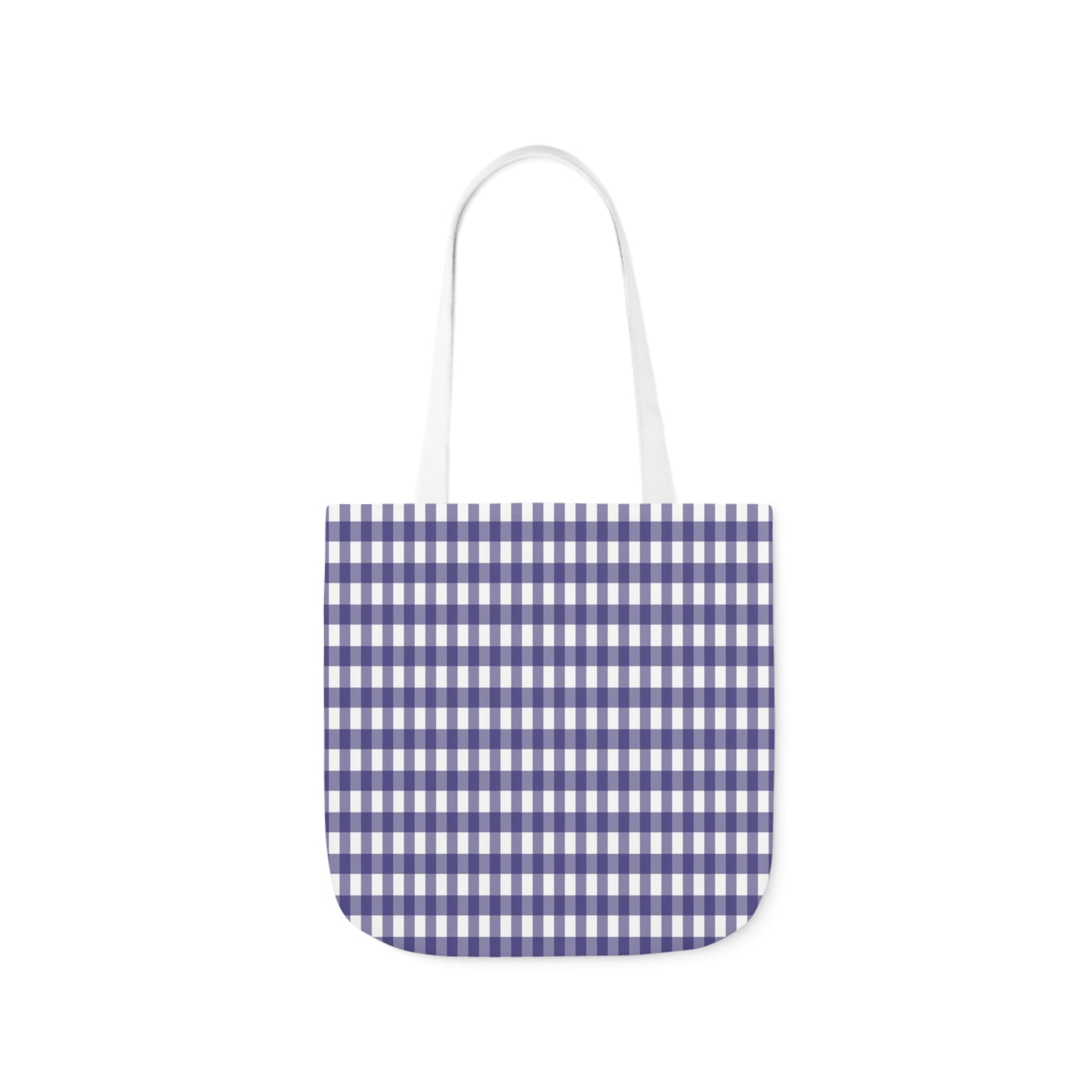 Navy Blue and White Check Pattern Shoulder Tote Bag