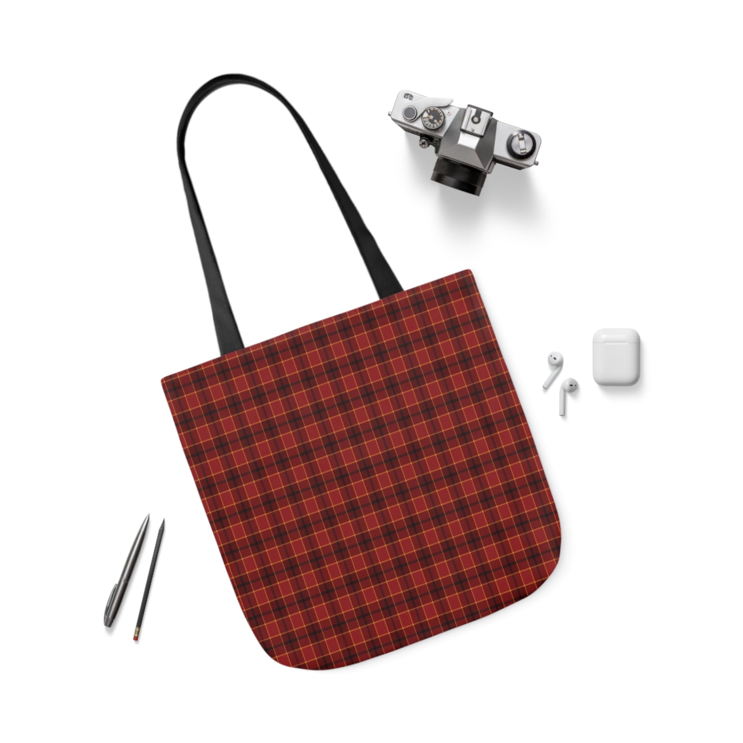 Christmas Dark Red Plaid Tartan Pattern Shoulder Tote Bag