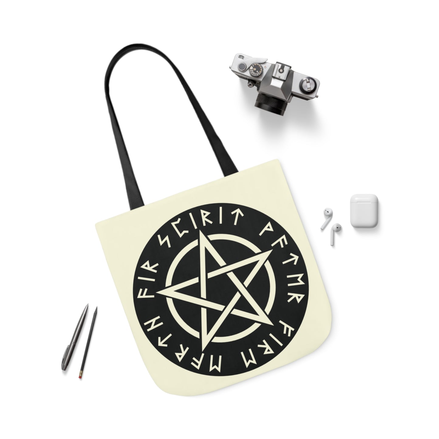 Wiccan Black Runic Pentagram Shoulder Tote Bag