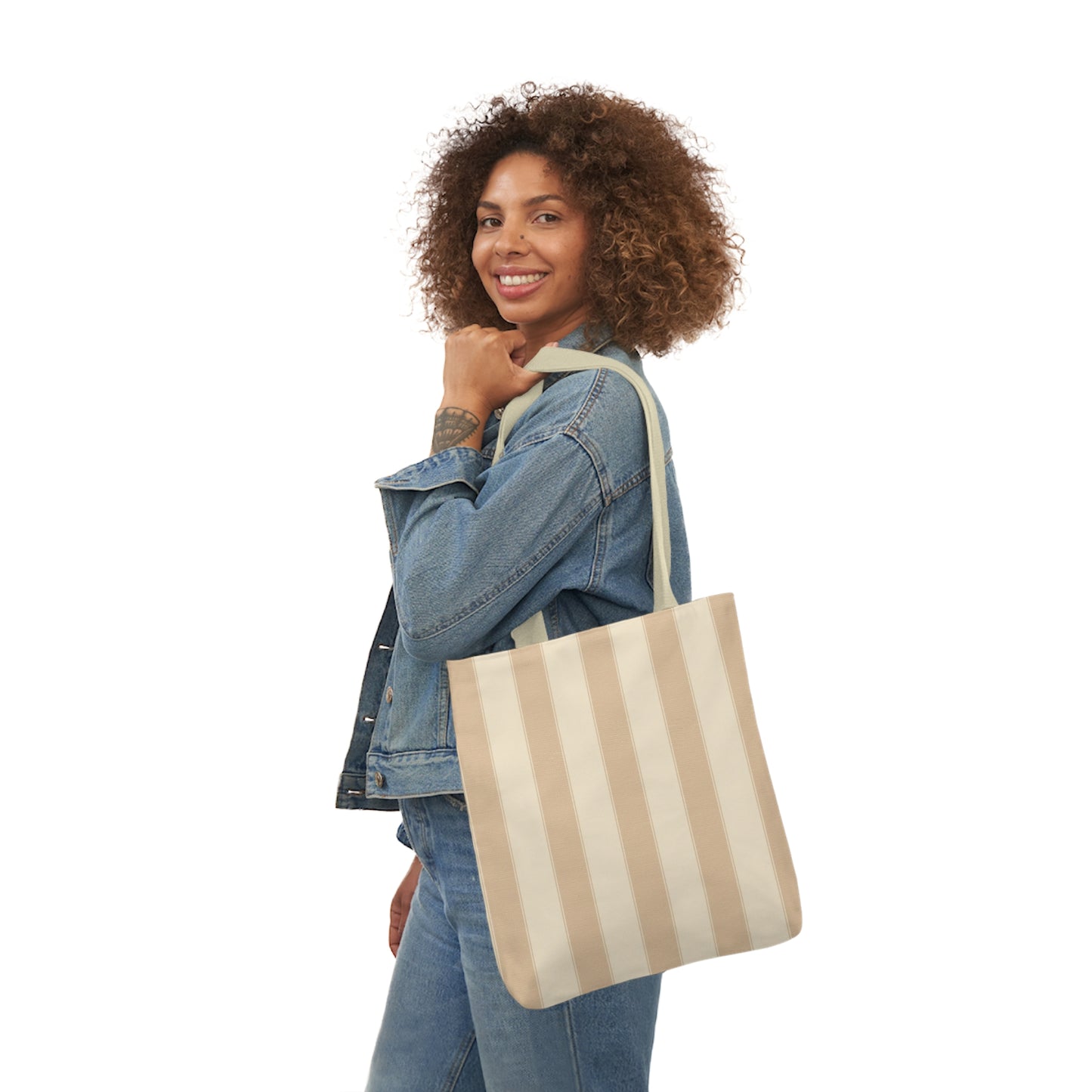 Latte And Almond Brown Stripes Pattern Shoulder Tote Bag