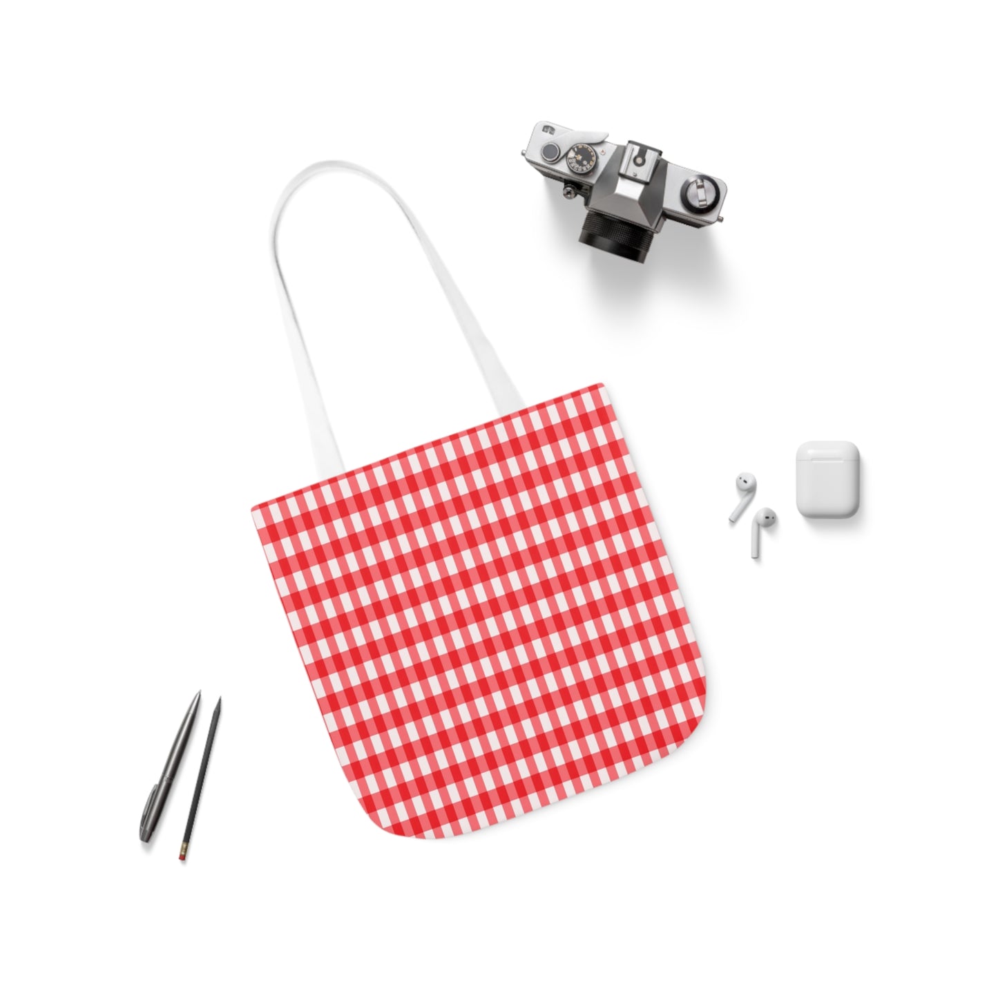 Red Check Pattern Shoulder Tote Bag