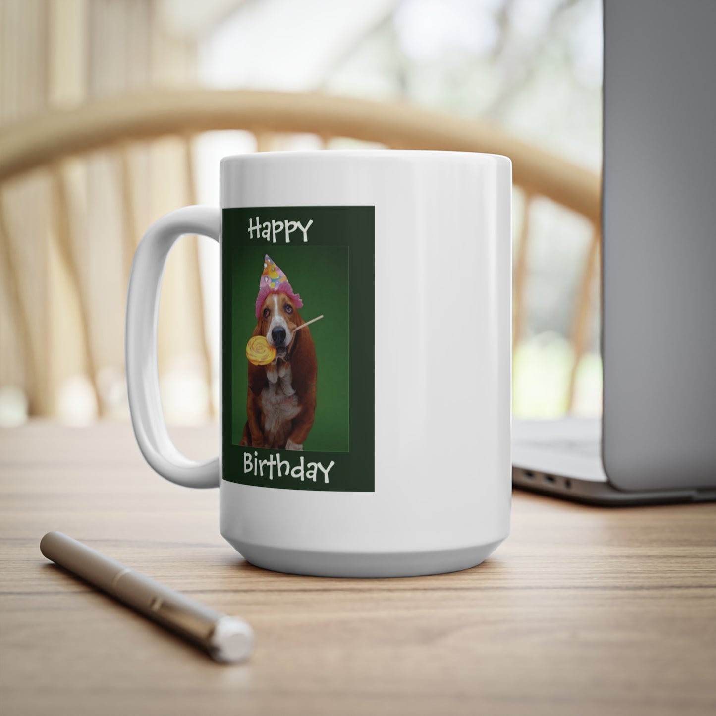 Happy Birthday Basset Hound Dog And Lollipop Coffee Mug