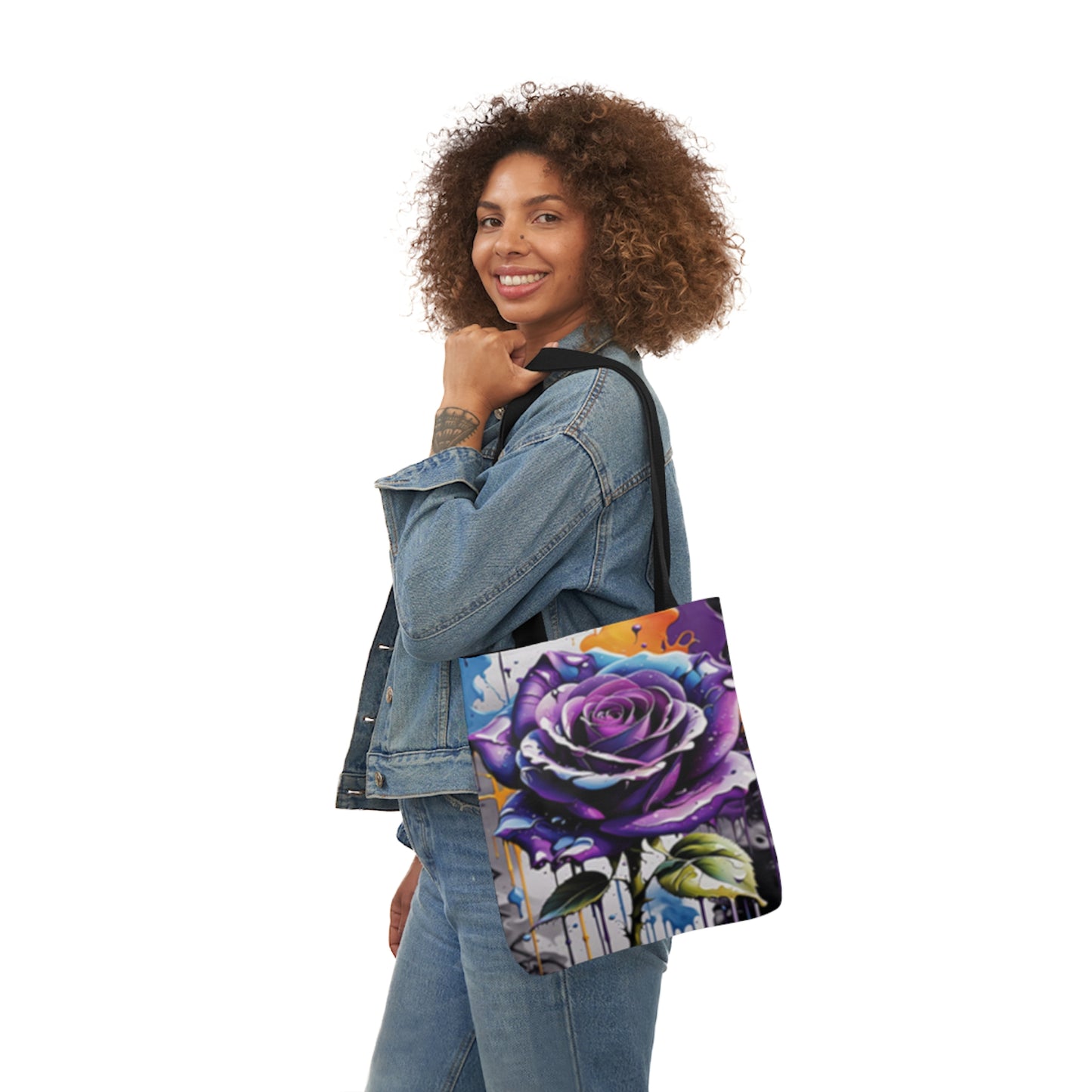 Graffiti Purple Rose Shoulder Tote Bag