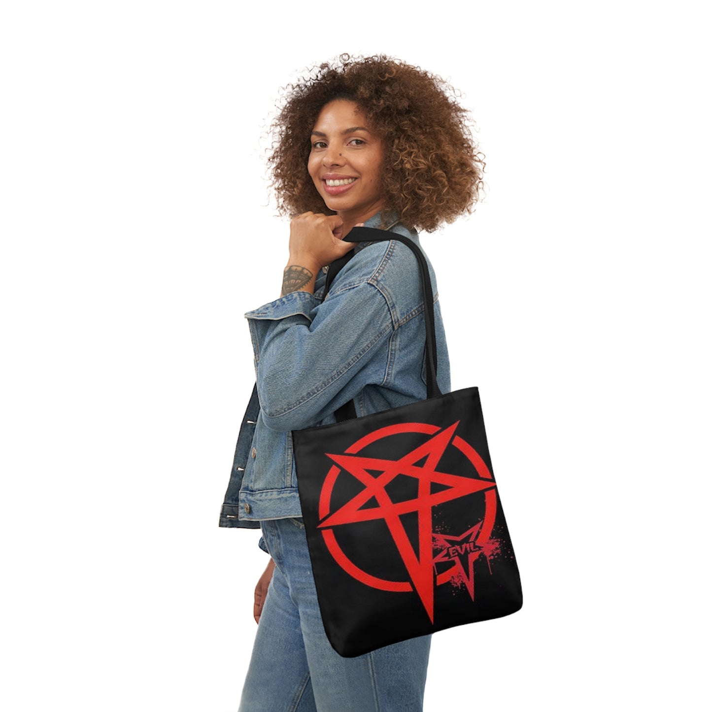 Red Evil Inverted Pentagram Shoulder Tote Bag