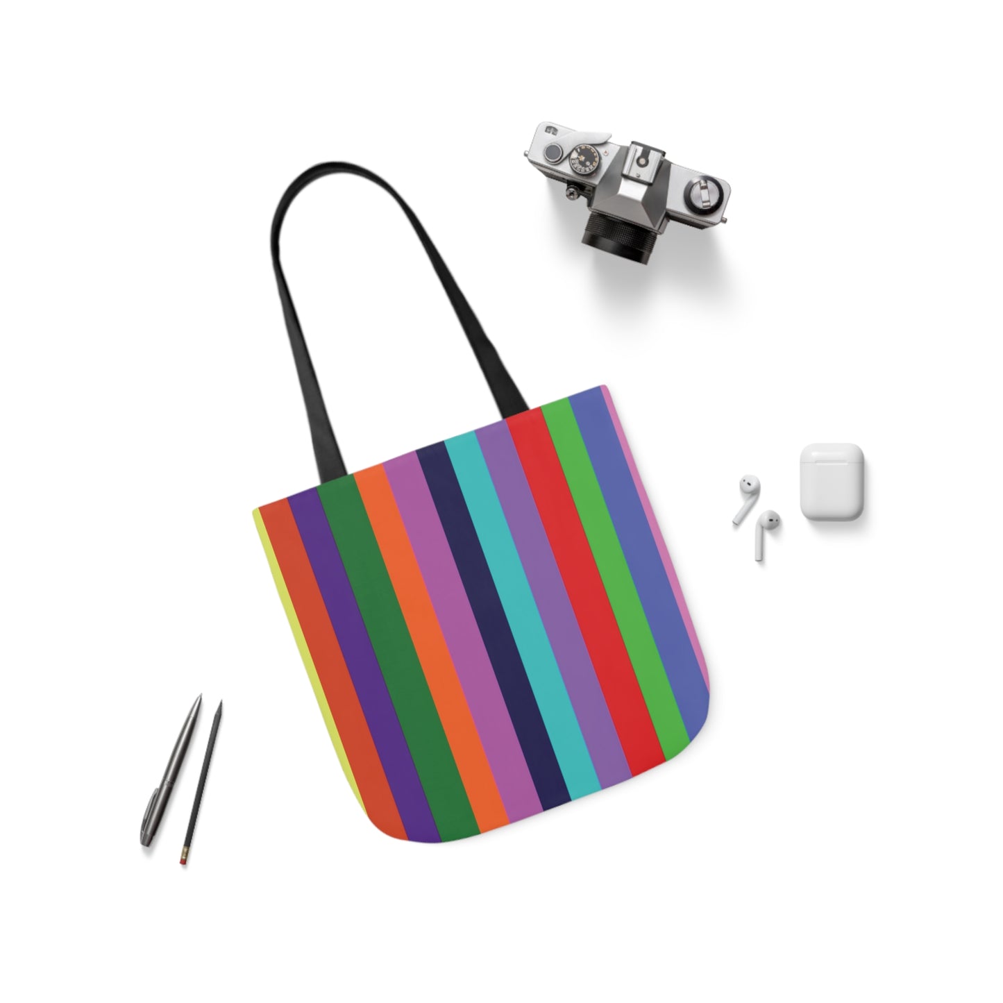 Rainbow Bright Colour Stripes Shoulder Tote Bag