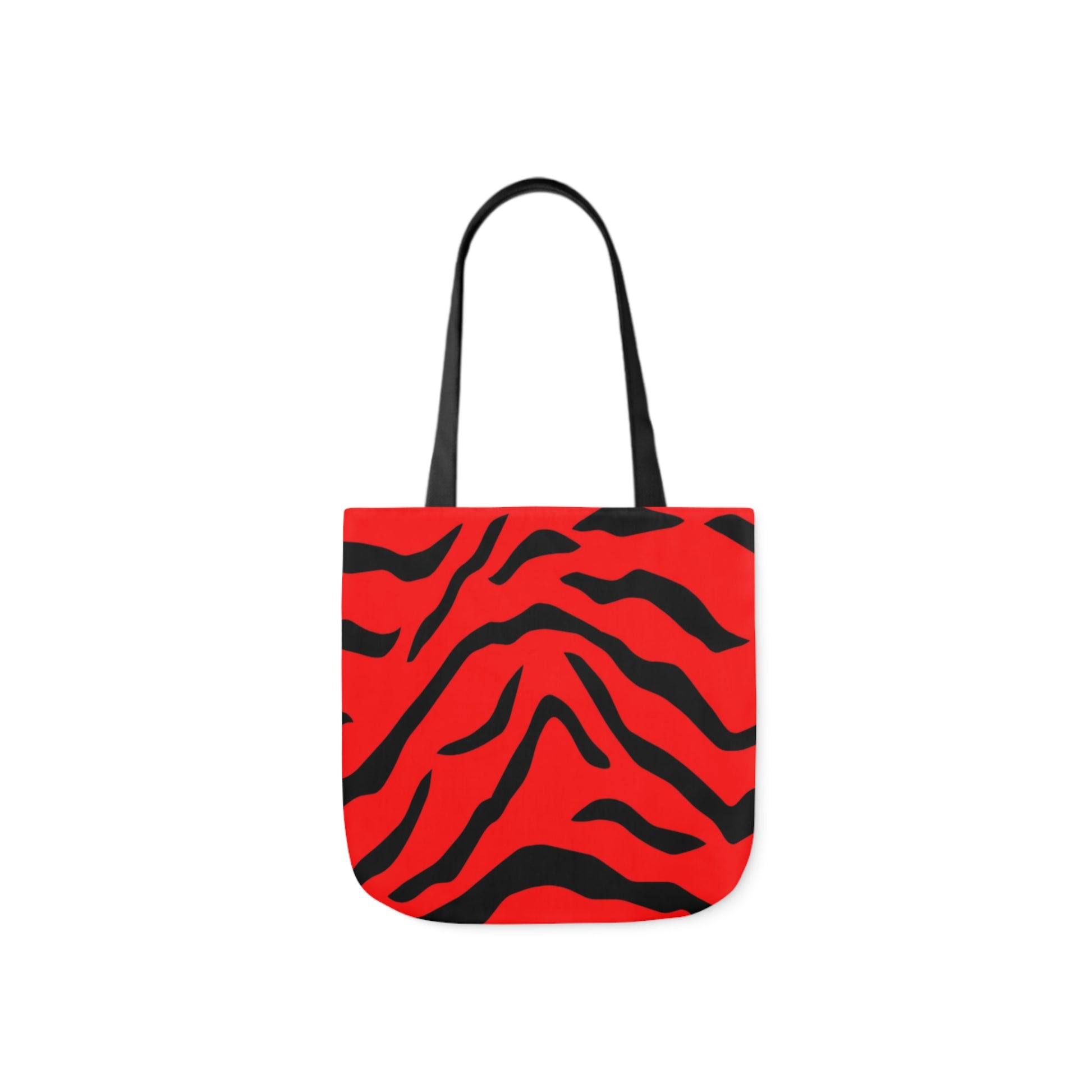 A canvas shoulder tote bag with a design of a red tiger pattern.