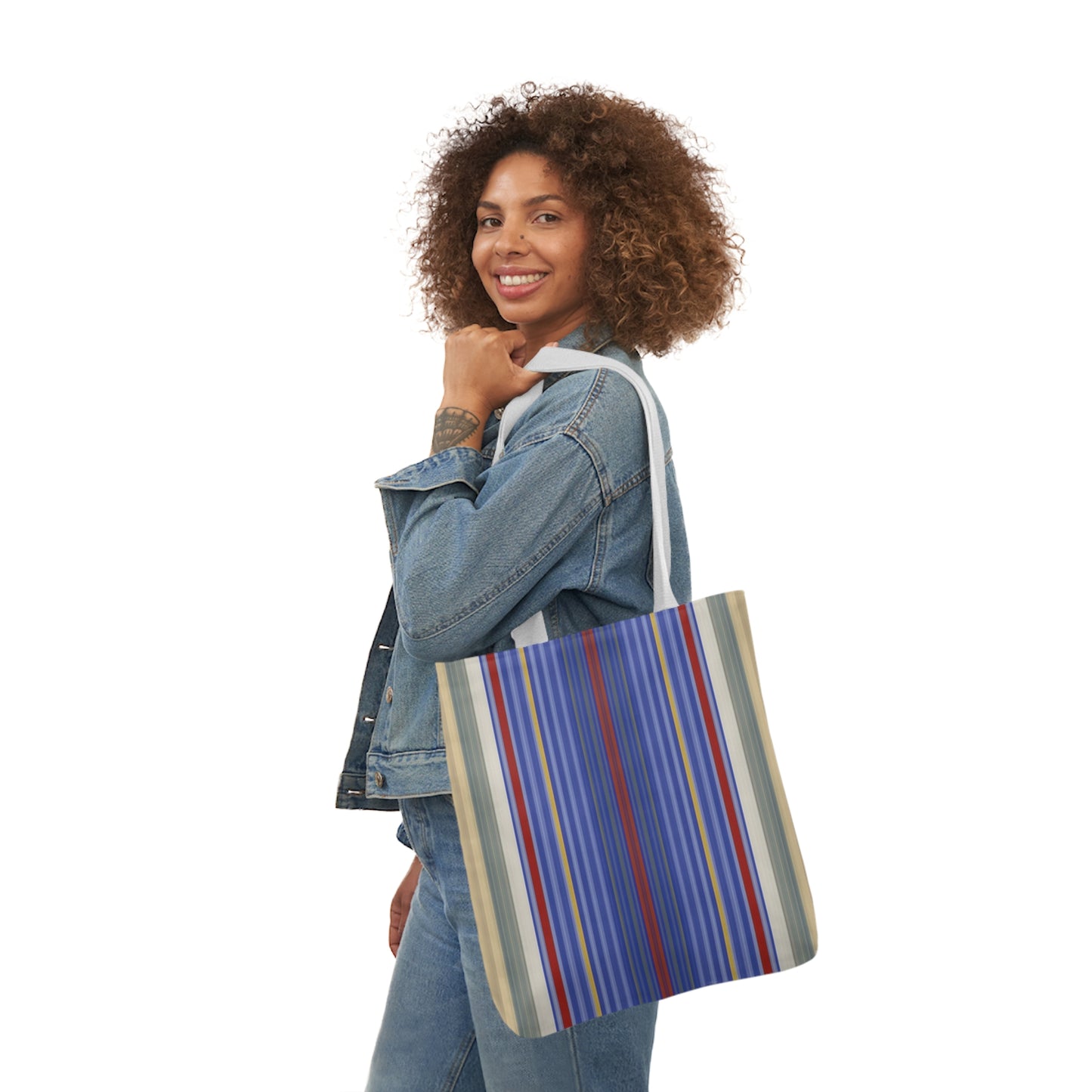 Royal Blue And Scarlet Red Stripes Pattern Shoulder Tote Bag