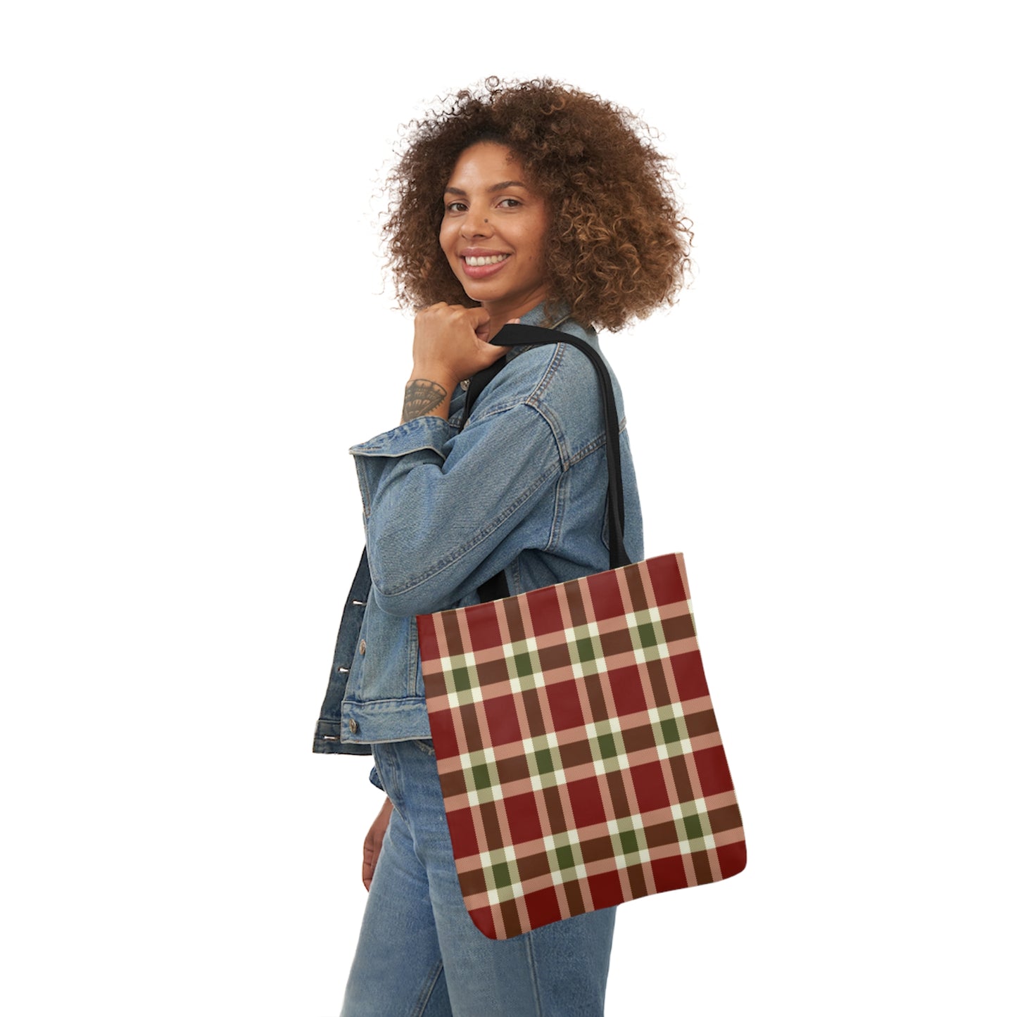 Christmas Red And Green Plaid Tartan Pattern Shoulder Tote Bag