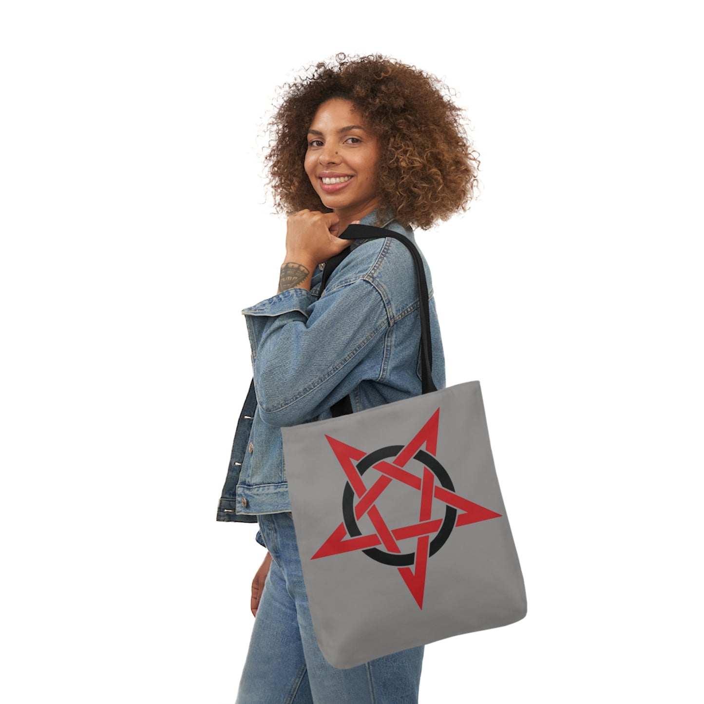 Red And Black Inverted Pentagram Shoulder Tote Bag