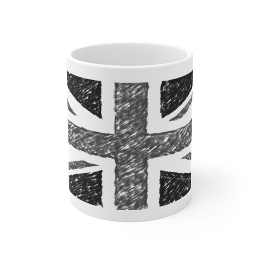 Union Jack Flag Charcoal  Wrap Around Coffee Mug