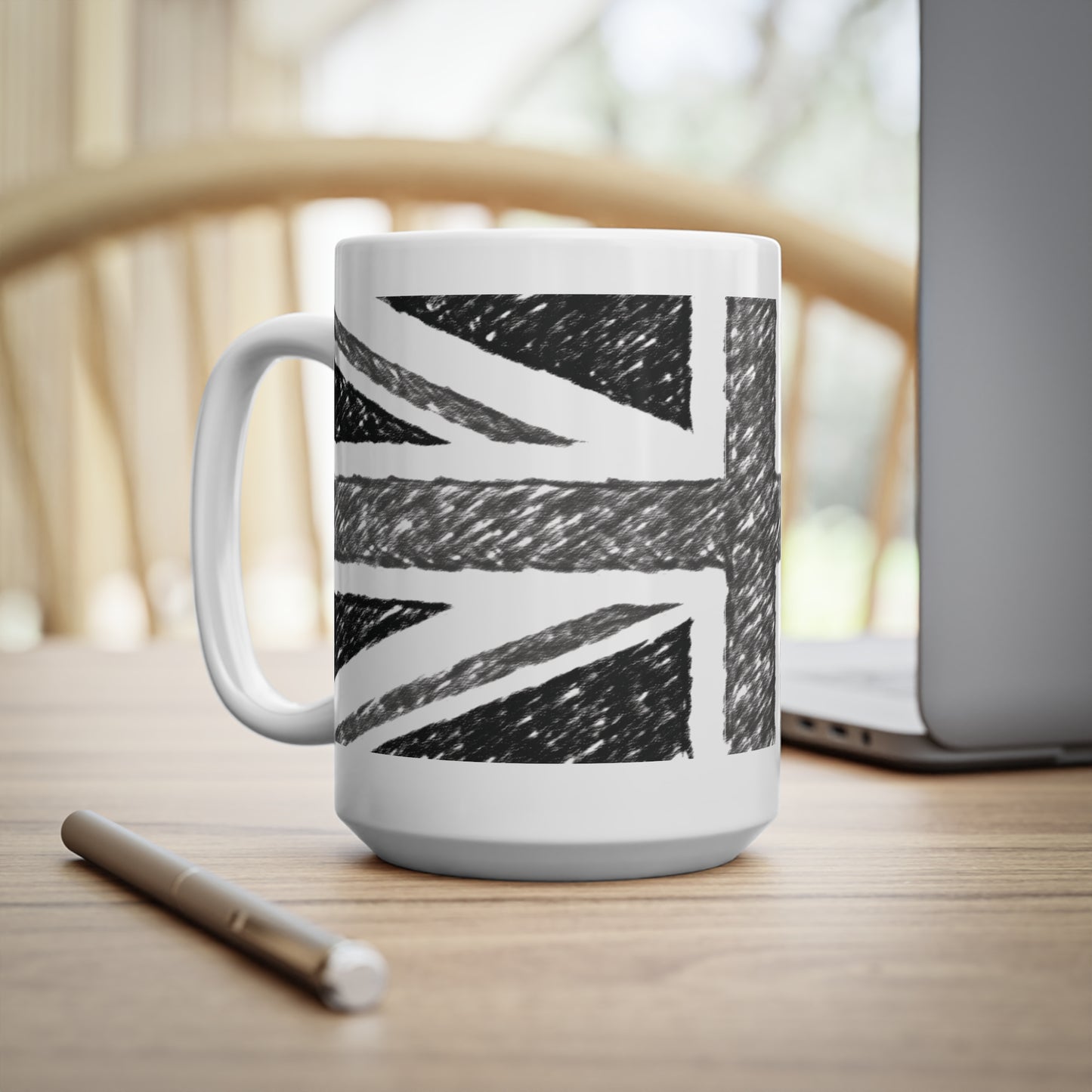 Union Jack Flag Charcoal  Wrap Around Coffee Mug