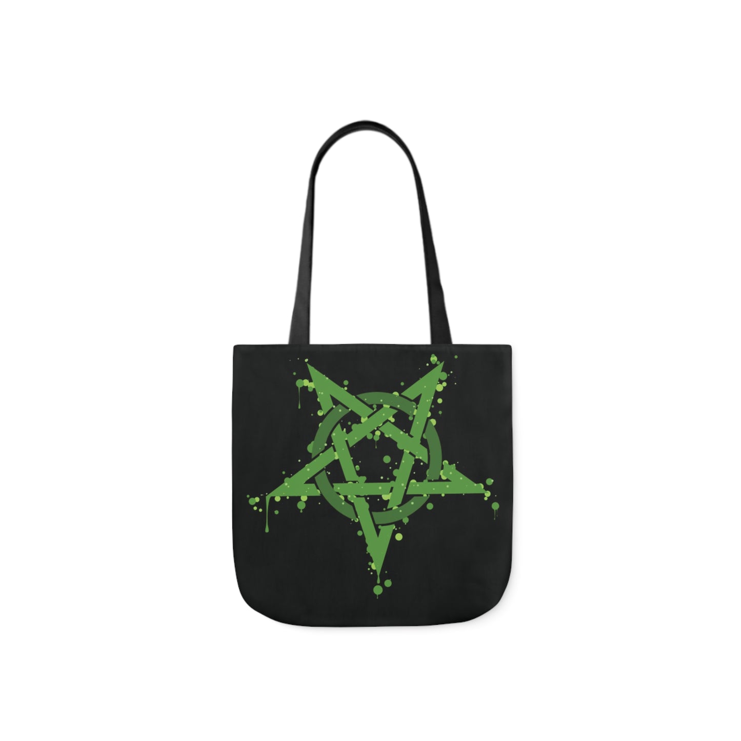 Green Inverted Spotted Pentagram Shoulder Tote Bag