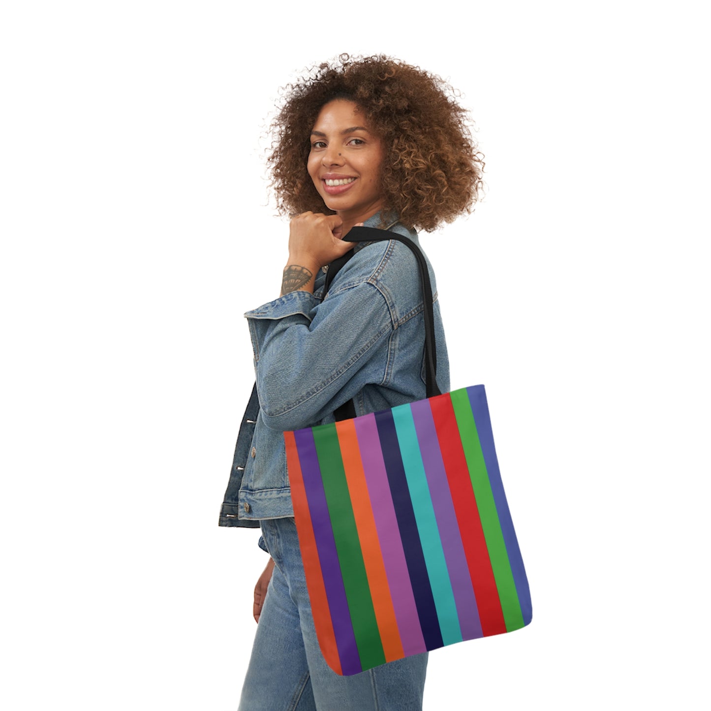 Rainbow Bright Colour Stripes Shoulder Tote Bag