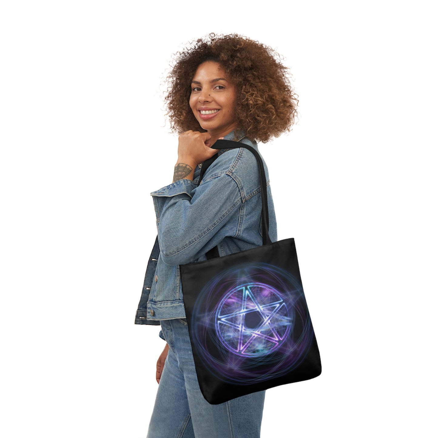 Witchcraft Blue Fire Pentagram Shoulder Tote Bag