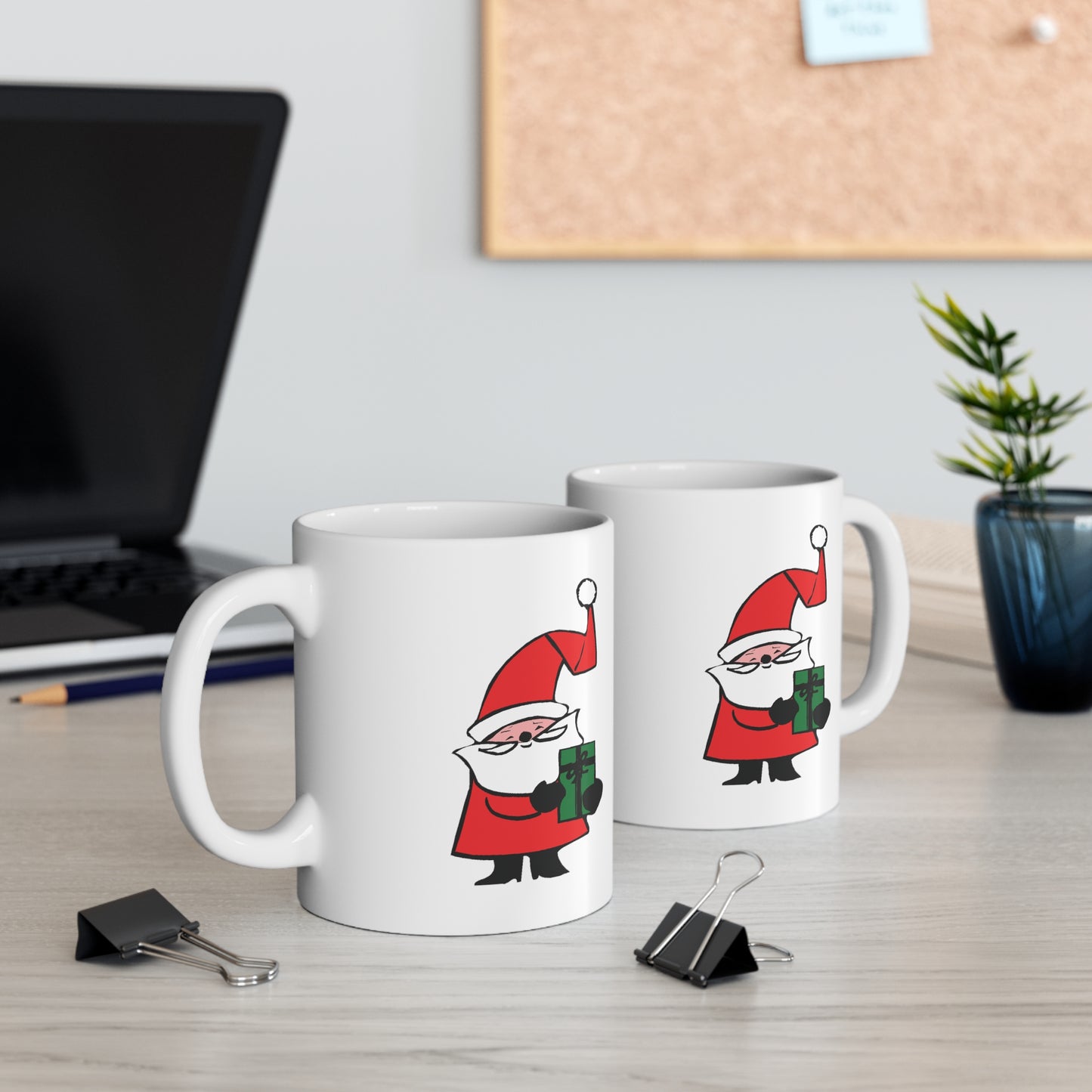 Curly Hat Santa With Gift Coffee Mug