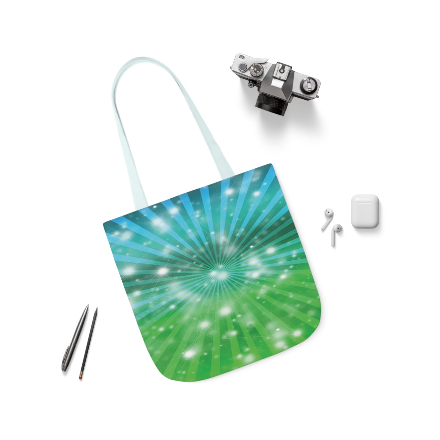 Starburst Blue And Green Stripes Pattern Shoulder Tote Bag