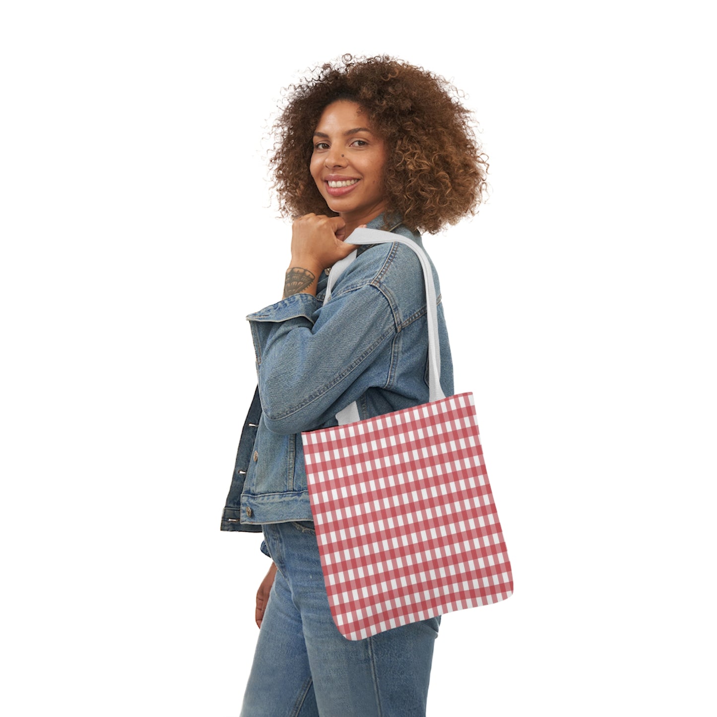 Rose Pink Check Pattern Shoulder Tote Bag