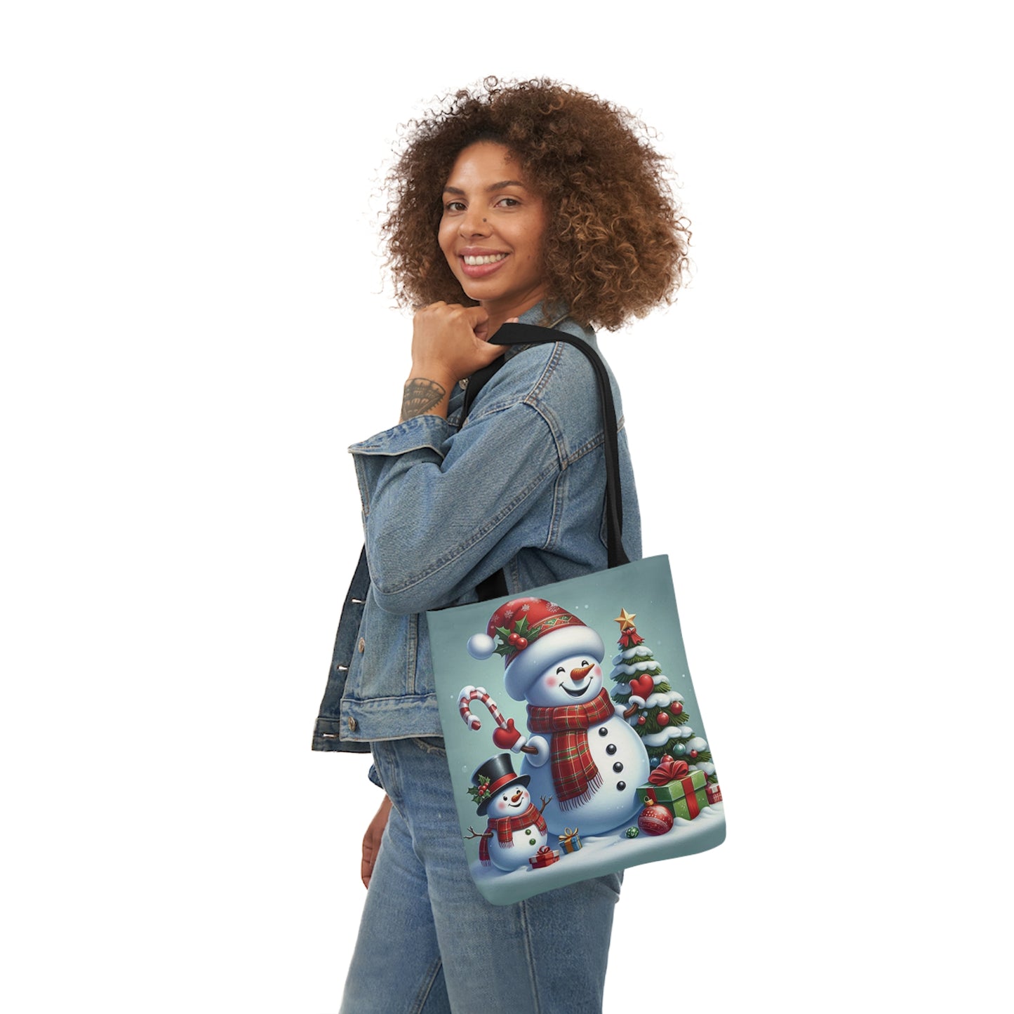 Cute Jolly Snowman Christmas Shoulder Tote Bag