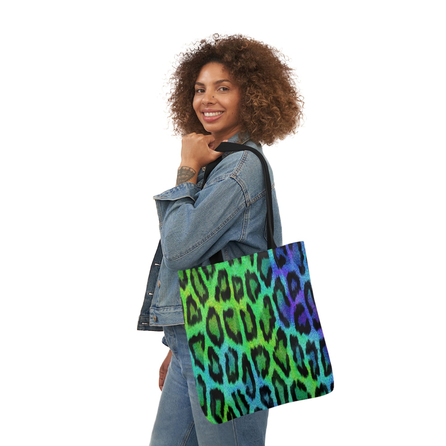 Blue Green Leopard Animal Skin Print Pattern Shoulder Tote Bag