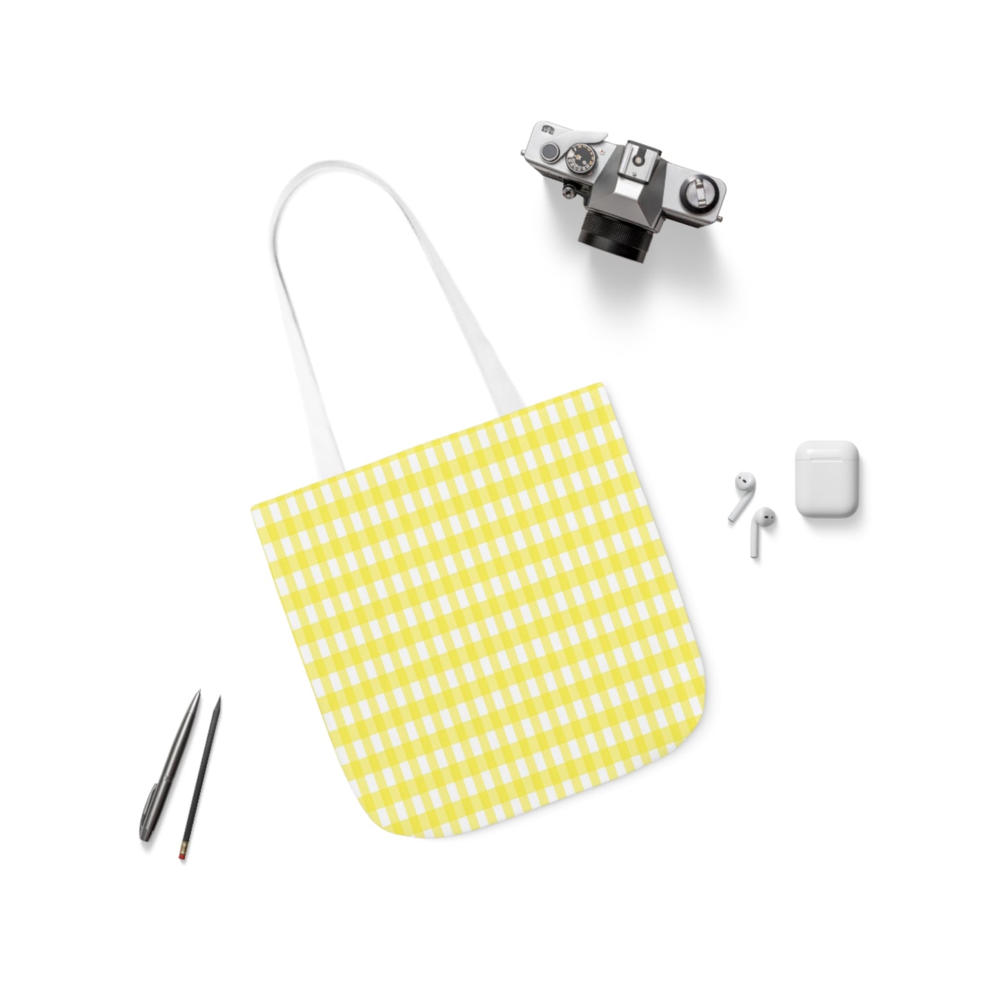 Lemon Yellow Check Pattern Shoulder Tote Bag