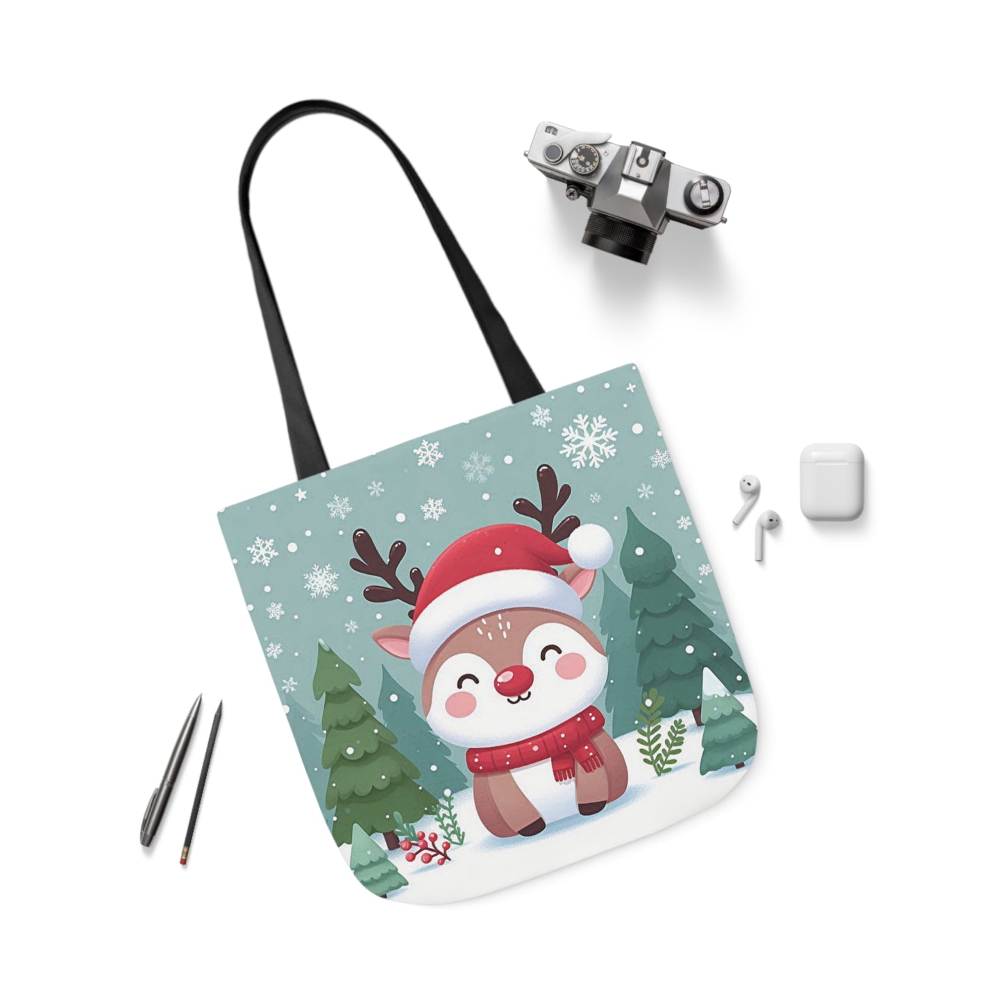 Cute Santa Reindeer Smiling Shoulder Tote Bag