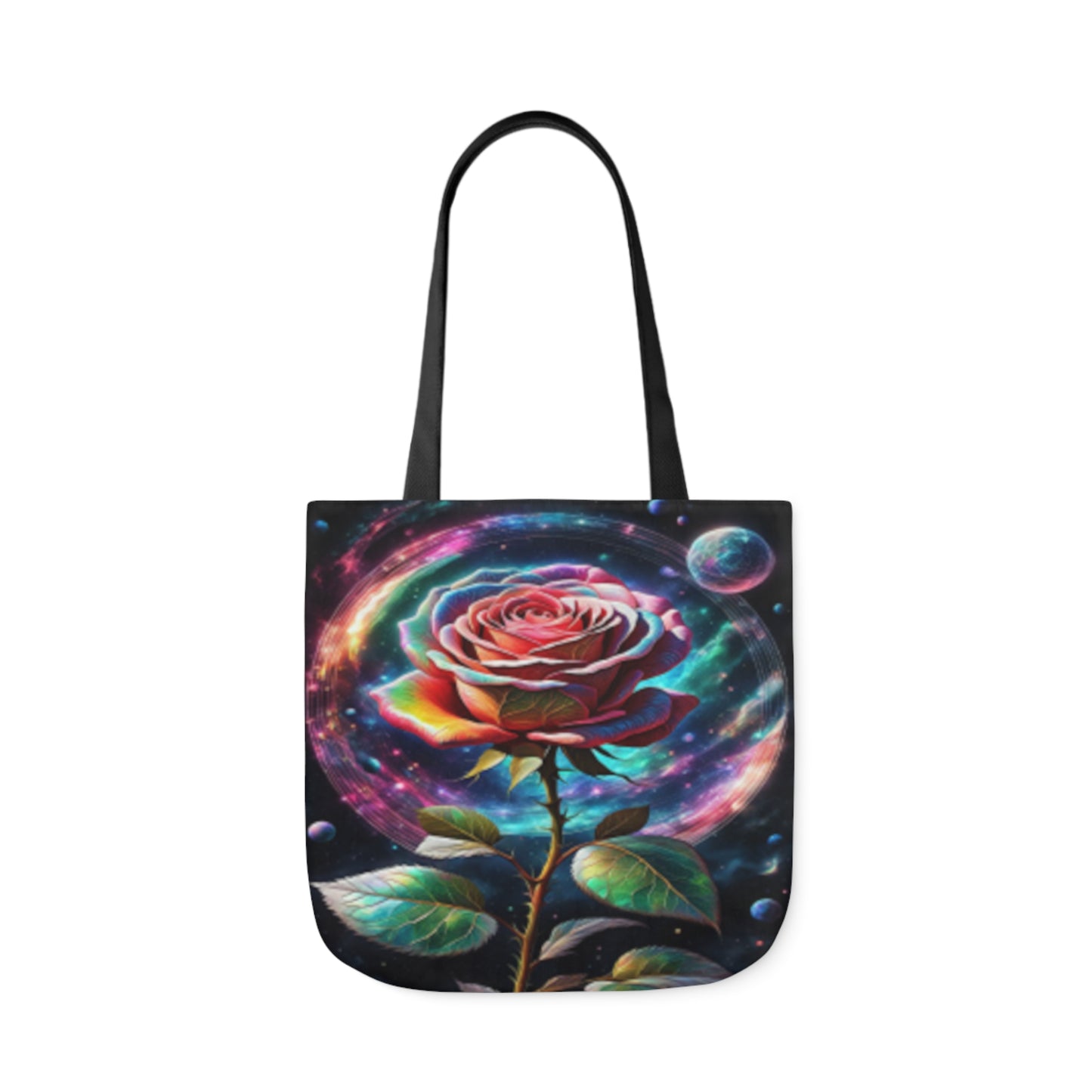 Rainbow Rose Cosmic Space Flower  Shoulder Tote Bag