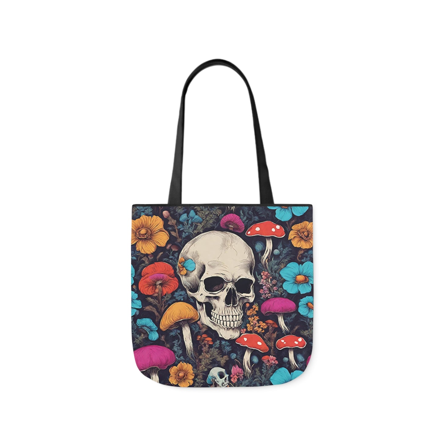 Skull With Magic Toadstools And Flowers Shoulder Tote Bag