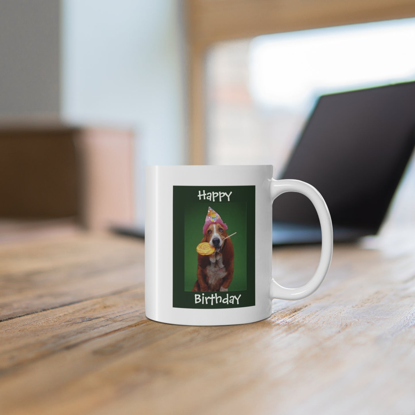 Happy Birthday Basset Hound Dog And Lollipop Coffee Mug