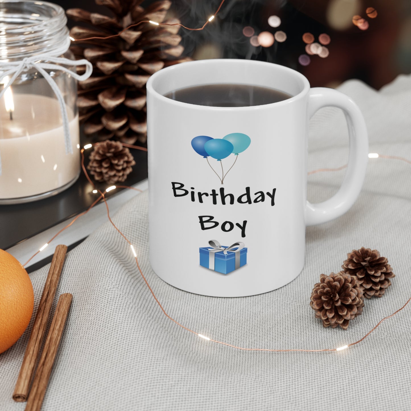 Birthday Boy Blue Balloons And Present Coffee Mug