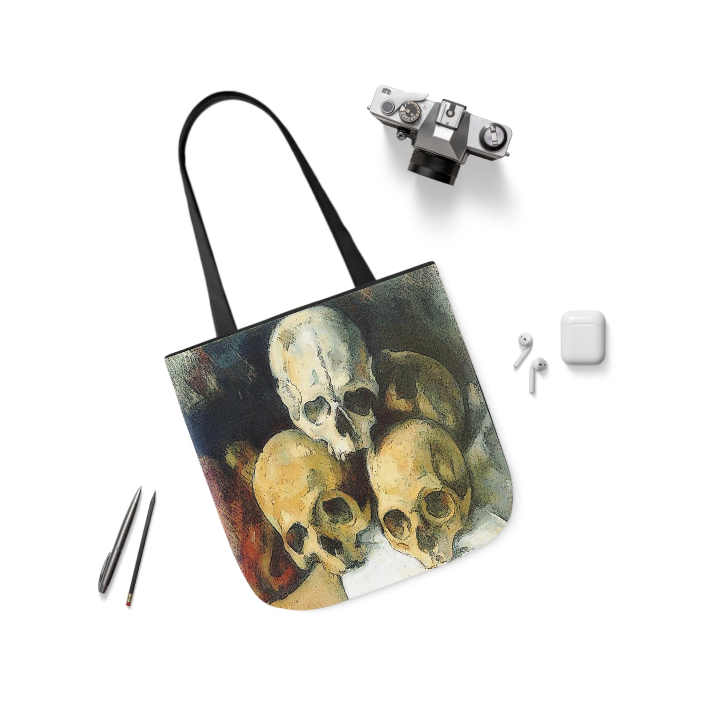 Vintage Pyramid of Skulls Classical Painting Shoulder Tote Bag