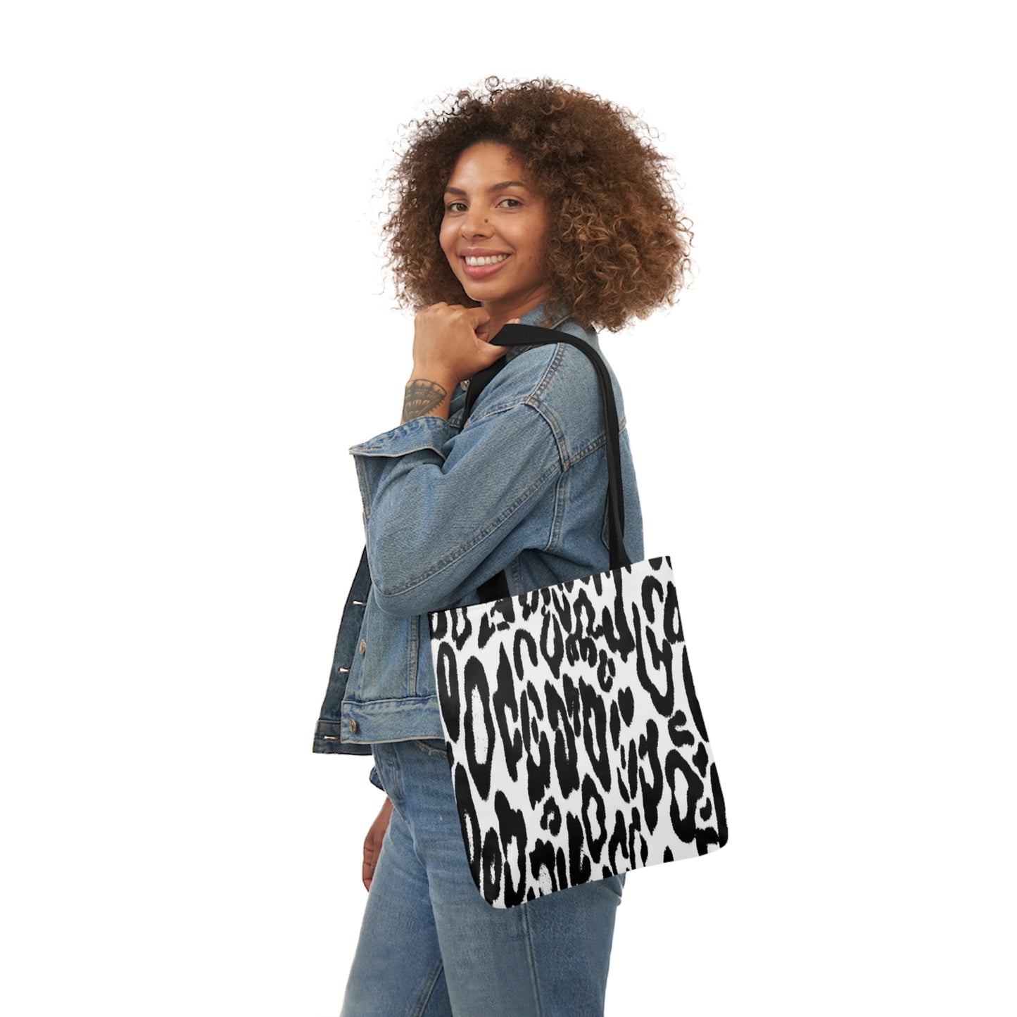 Black And White Leopard Print Pattern Shoulder Tote Bag