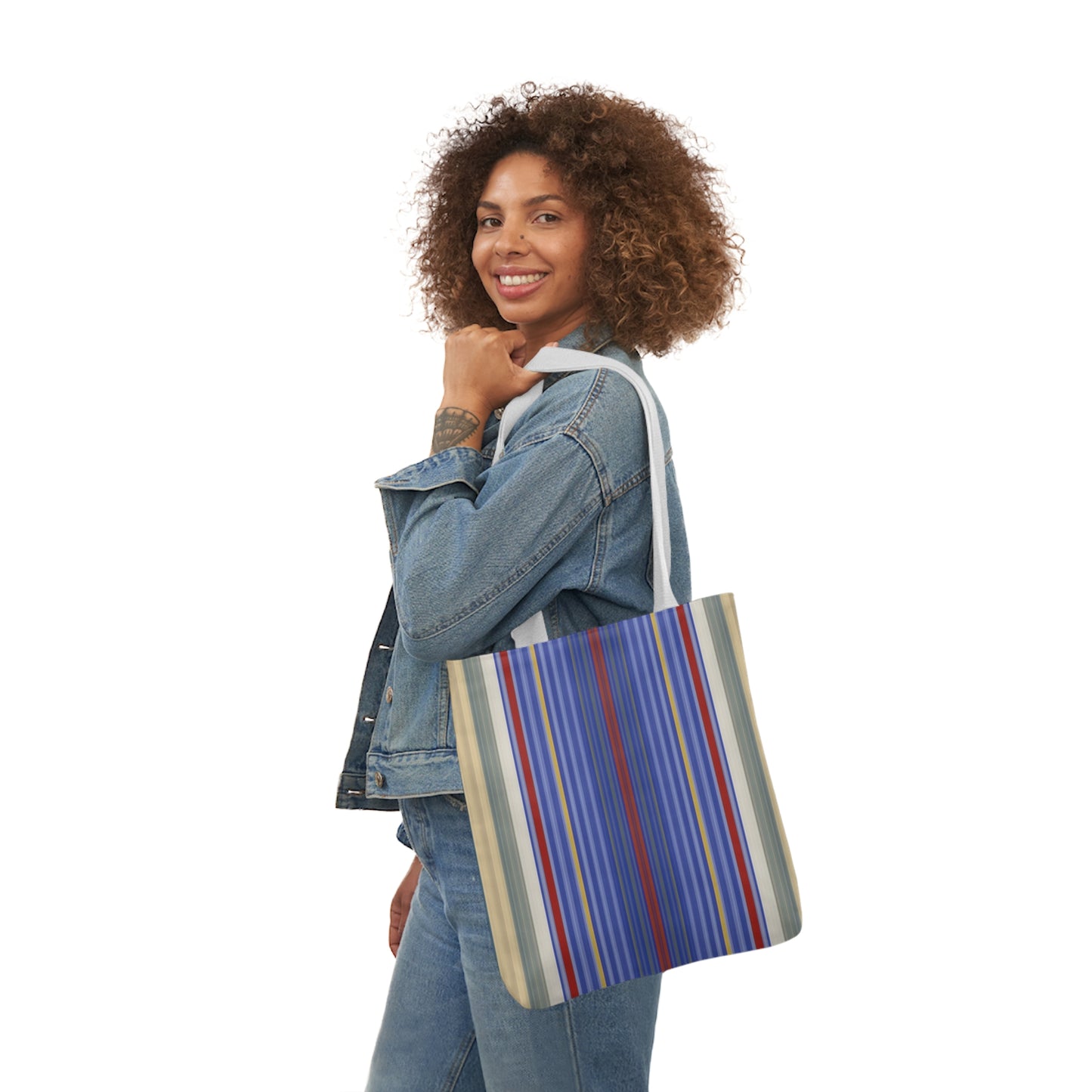 Royal Blue And Scarlet Red Stripes Pattern Shoulder Tote Bag