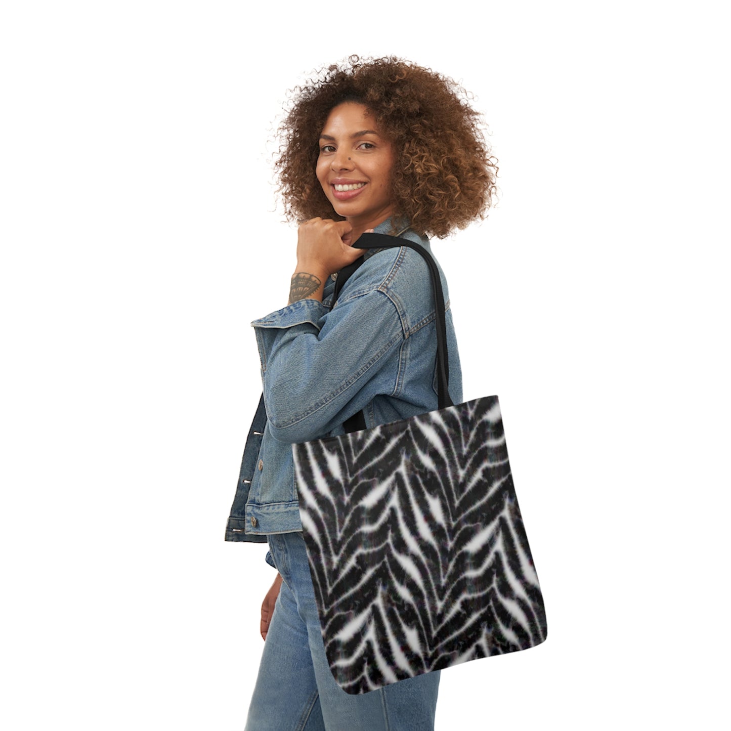 Zebra Fur Chevron Pattern Print Shoulder Tote Bag