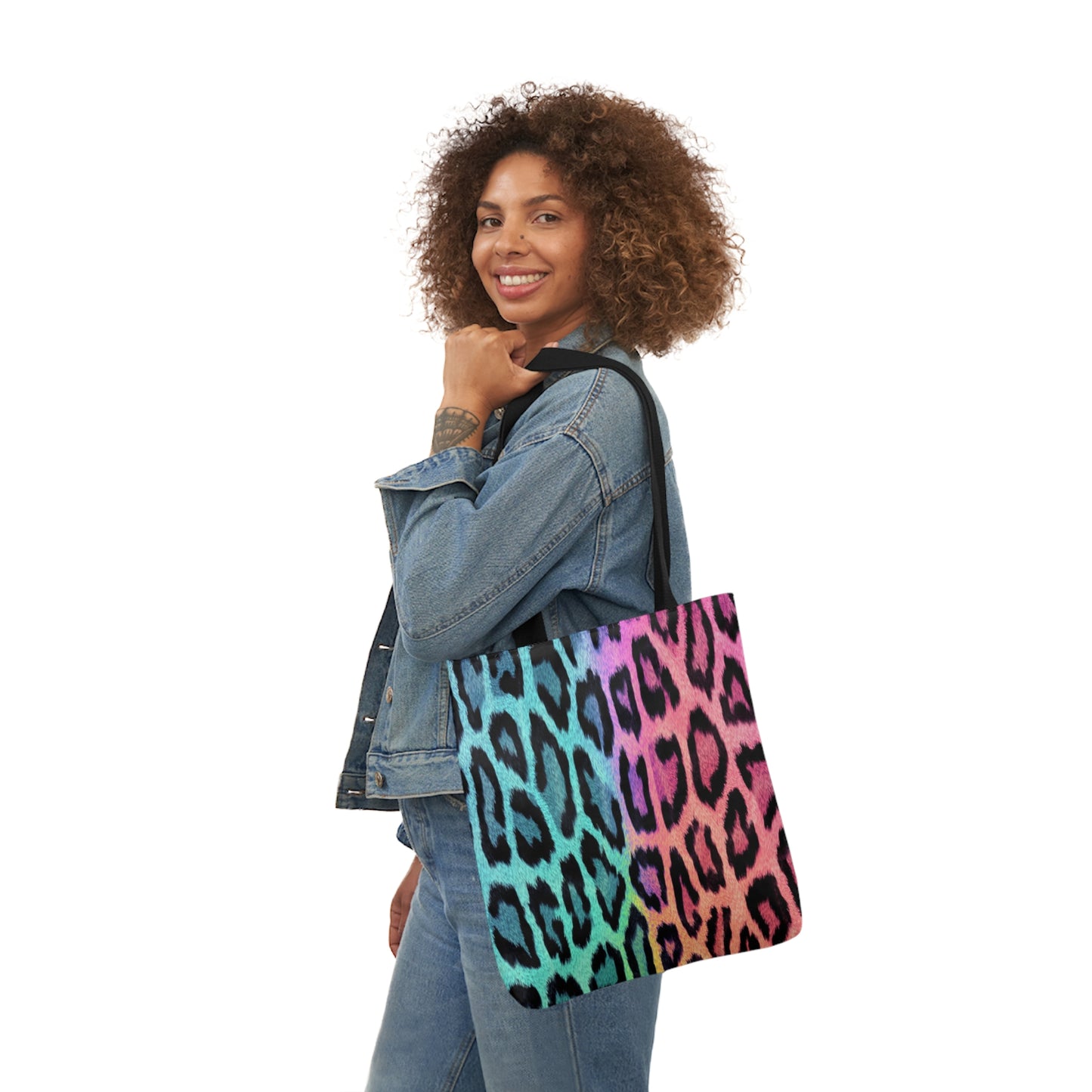 Rainbow Leopard Print Pattern Shoulder Tote Bag