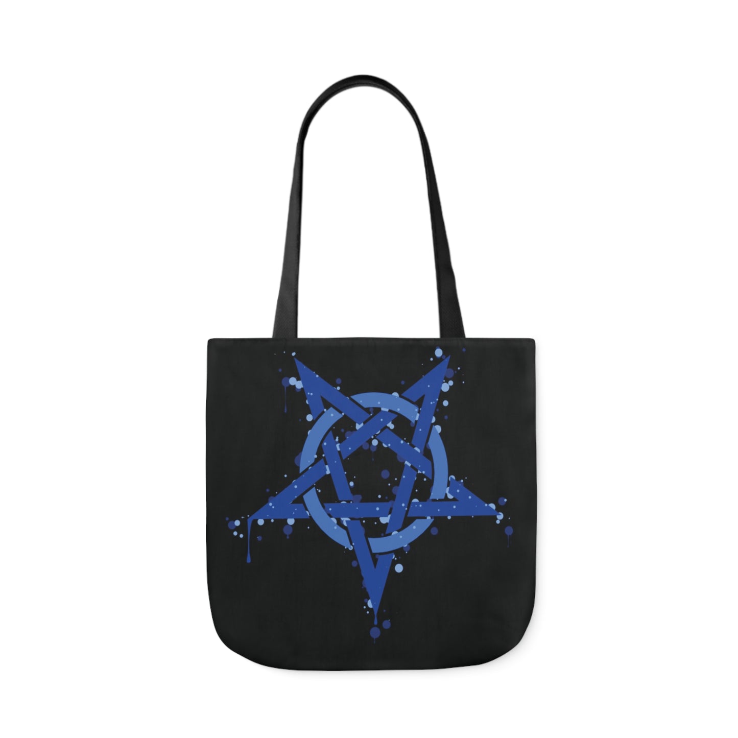 Blue Inverted Spotted Pentagram Shoulder Tote Bag