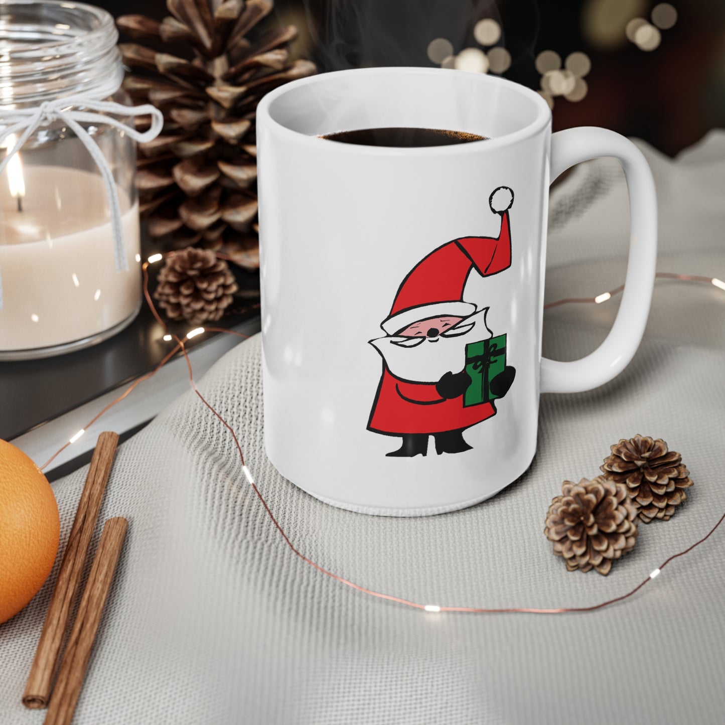 Curly Hat Santa With Gift Coffee Mug