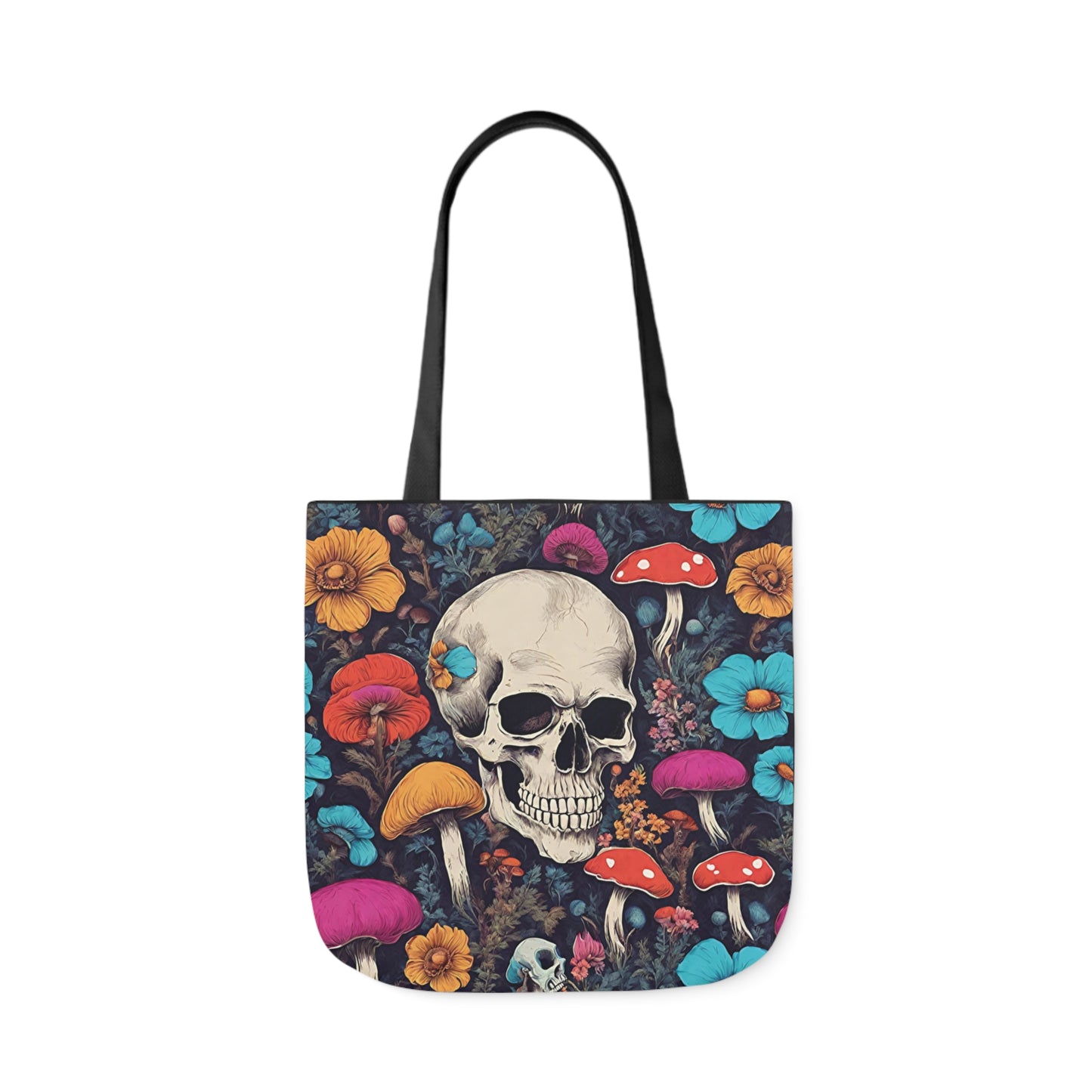 Skull With Magic Toadstools And Flowers Shoulder Tote Bag