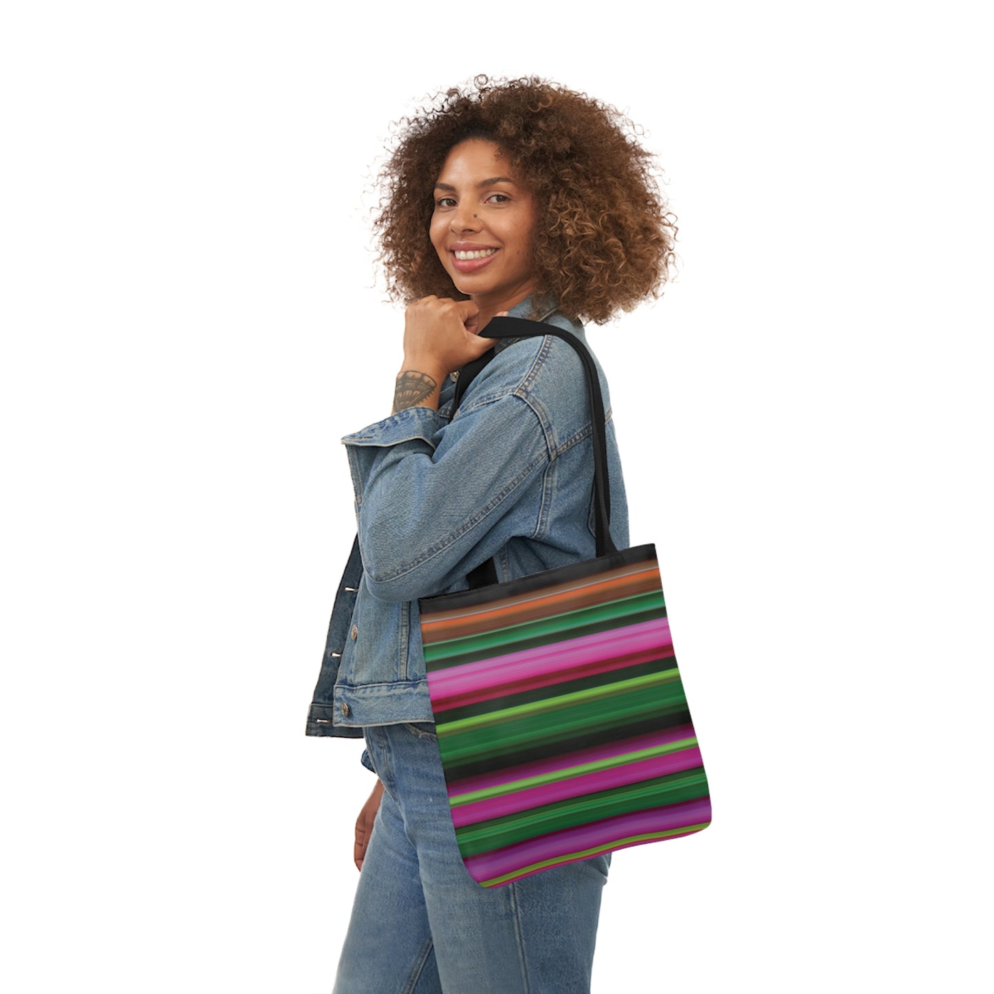 Neon Sunset Stripes Pattern Shoulder Tote Bag