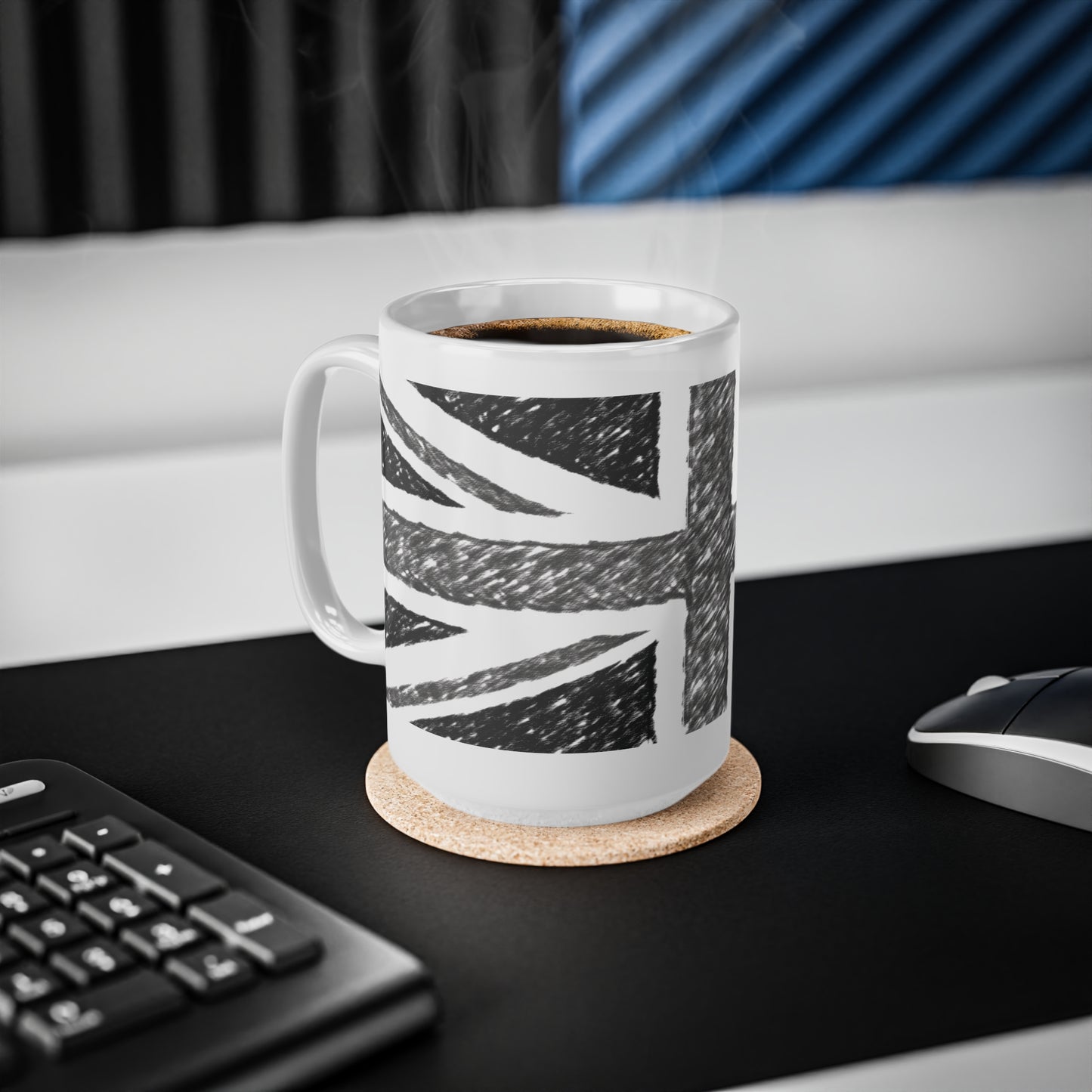 Union Jack Flag Charcoal  Wrap Around Coffee Mug