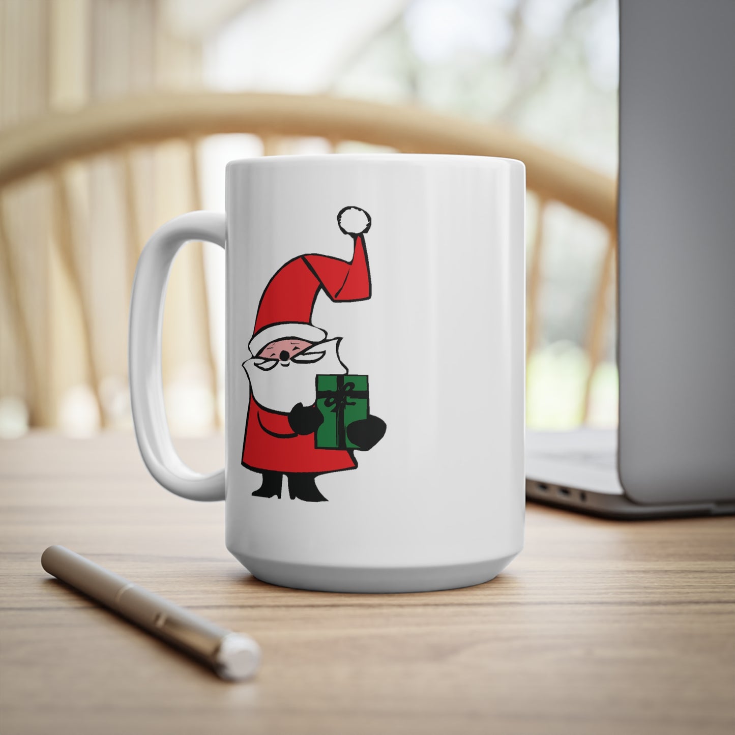 Curly Hat Santa With Gift Coffee Mug